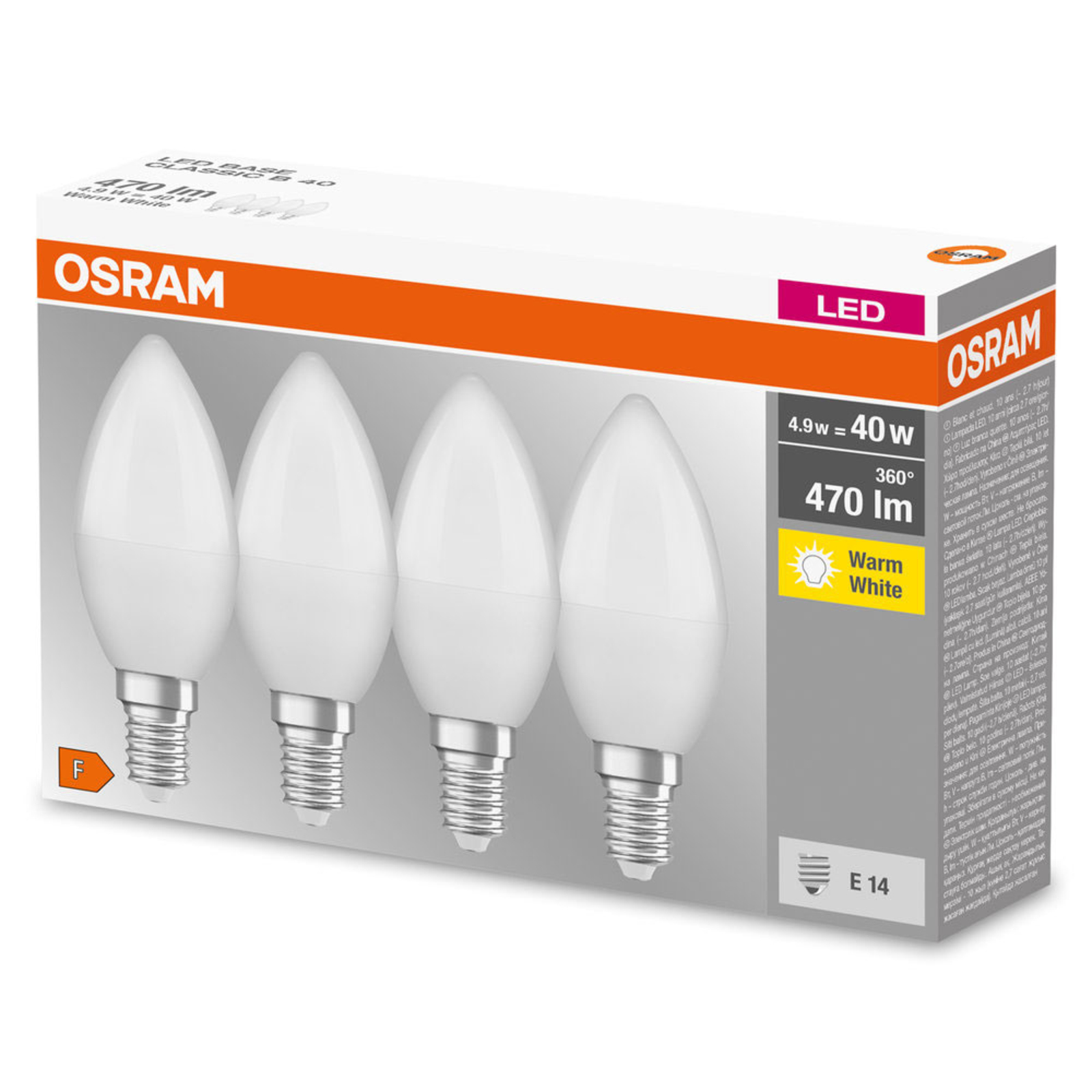 OSRAM LED candle E14 base retro 4.9W 4-pack 2700K