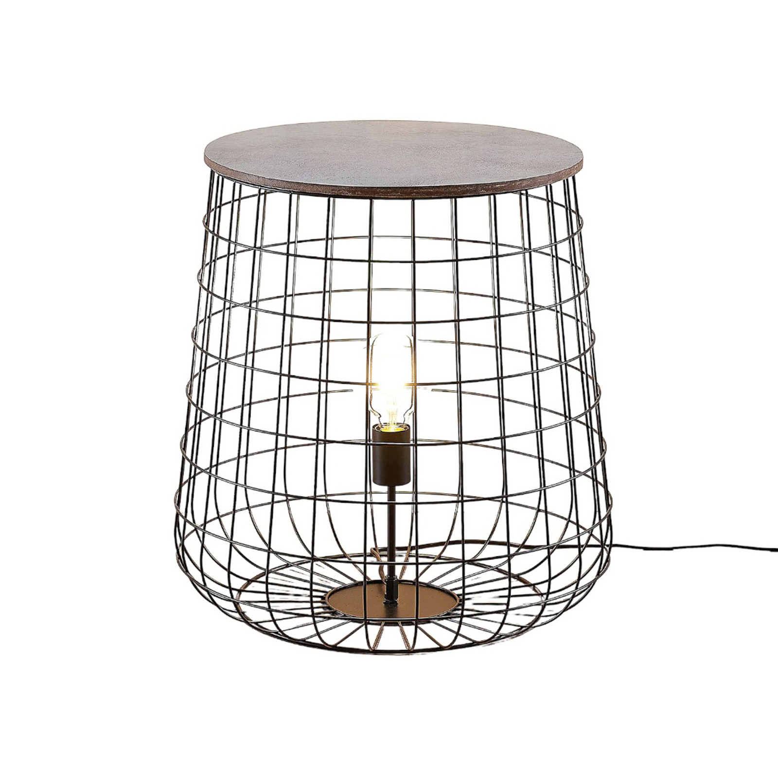 Lindby Winnie basket floor lamp with wooden panel
