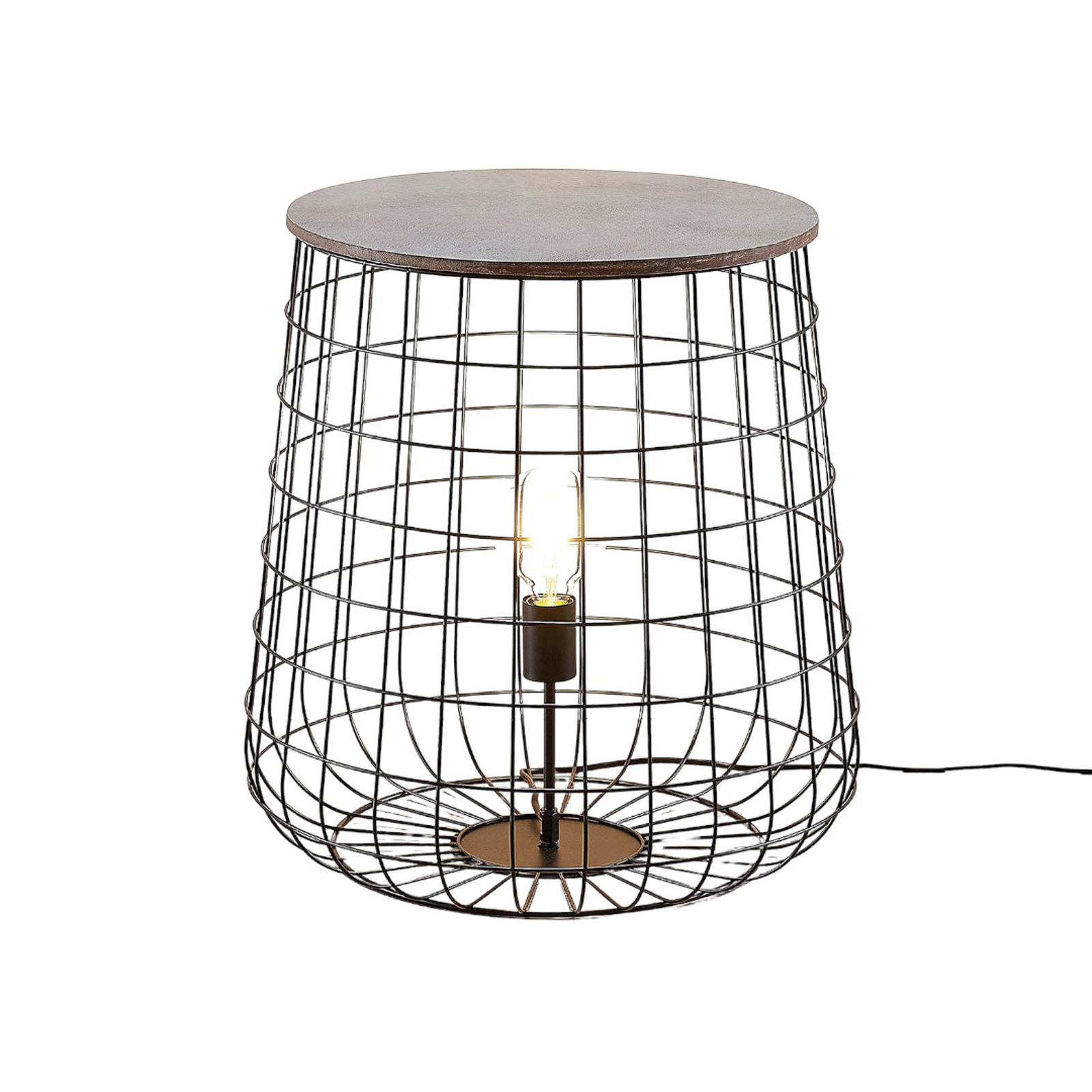 Lindby Winnie korf-vloerlamp met houtplaat