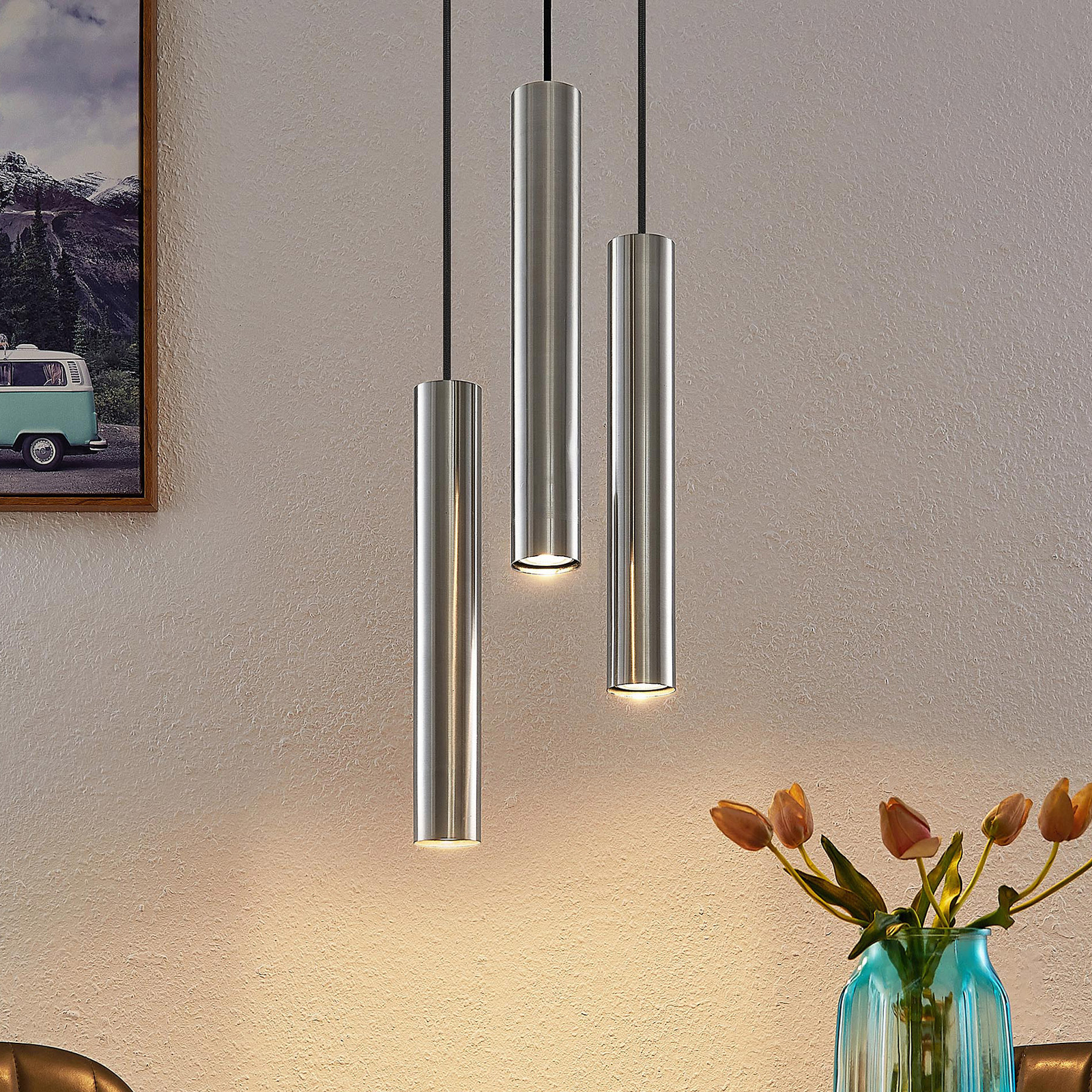 Lindby Joffrey suspension, à 3 lampes, nickel