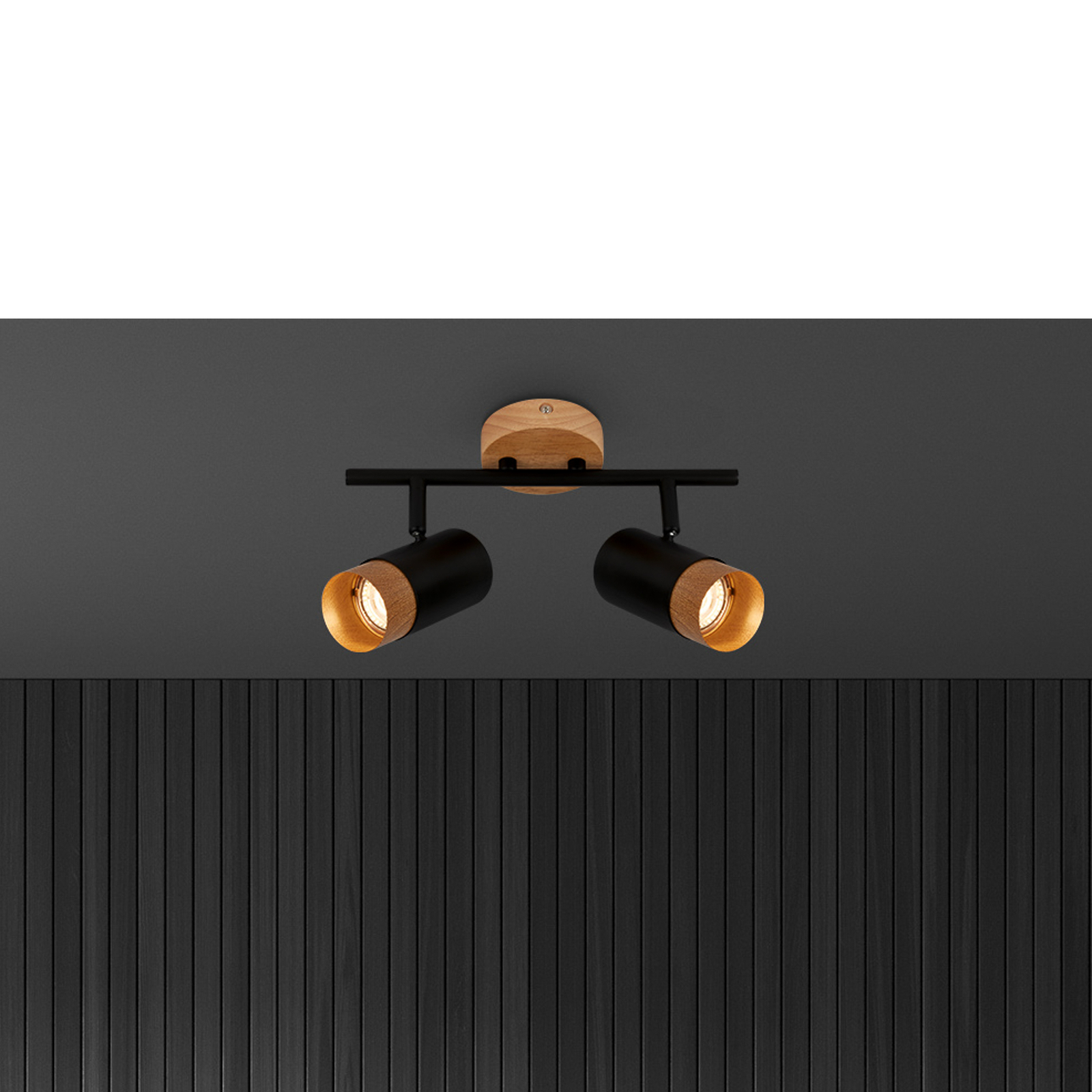 Spot de tavan Plek GU10 negru/lemn cu două lumini Plek GU10 negru/lemn