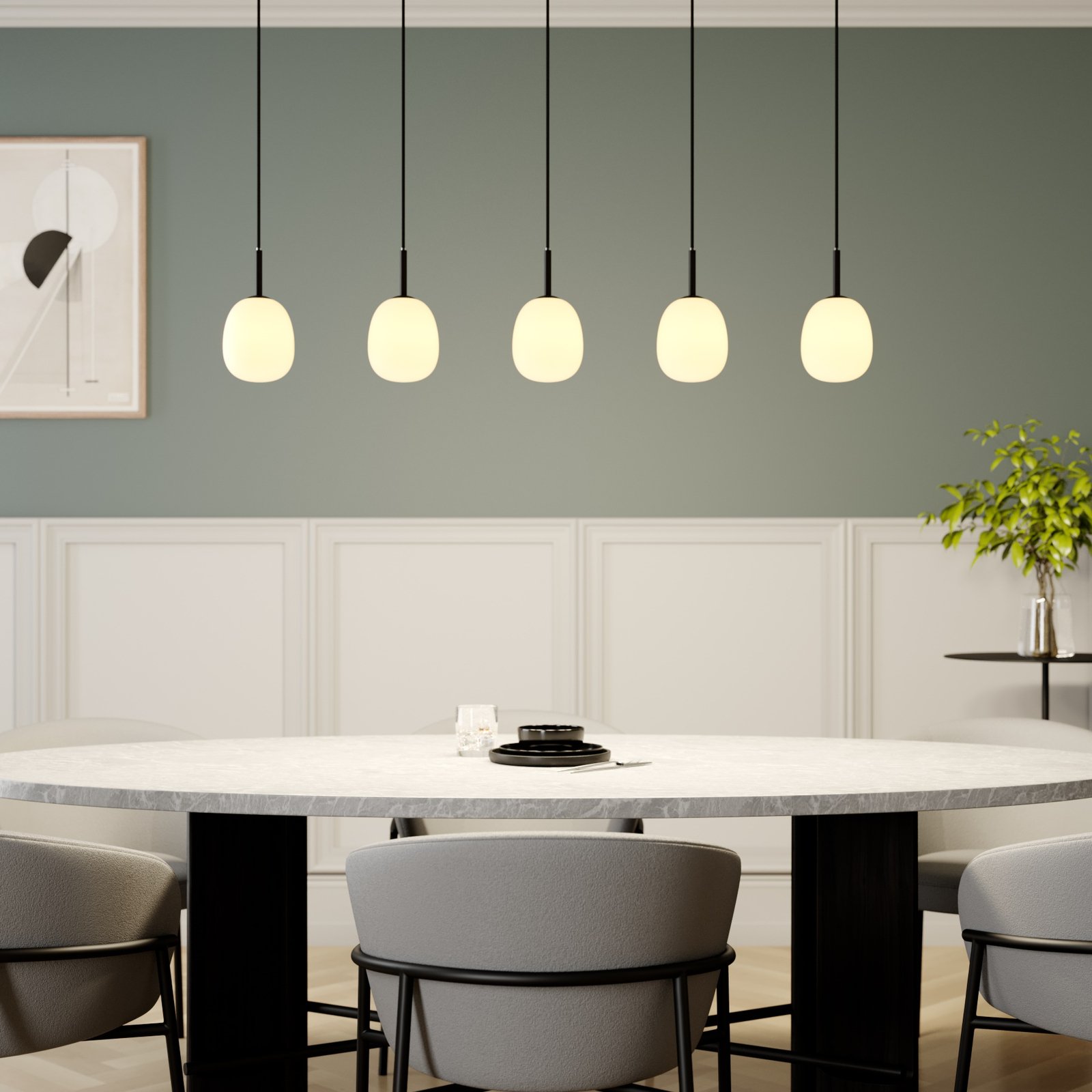 Etiena 5 Hanglamp Opal/Black - Lindby