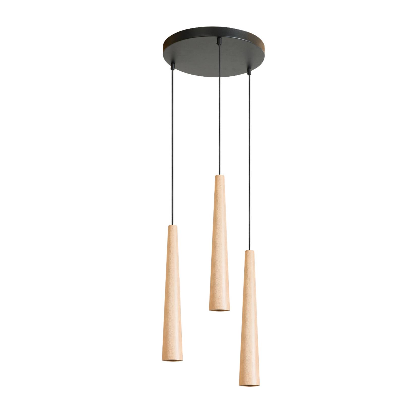 Envostar Envolight Wooden Round Cones-valo 3 lamppua pyöreä - moderni riippuvalaisin - lamppu Olohuoneen/ruokailutila vaalea puu, musta