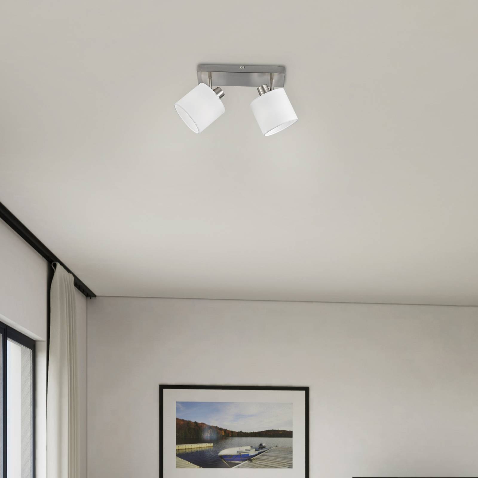 Image of Reality Leuchten Faretto da soffitto Tommy, nichel/bianco, lunghezza 28 cm, a 2 luci in