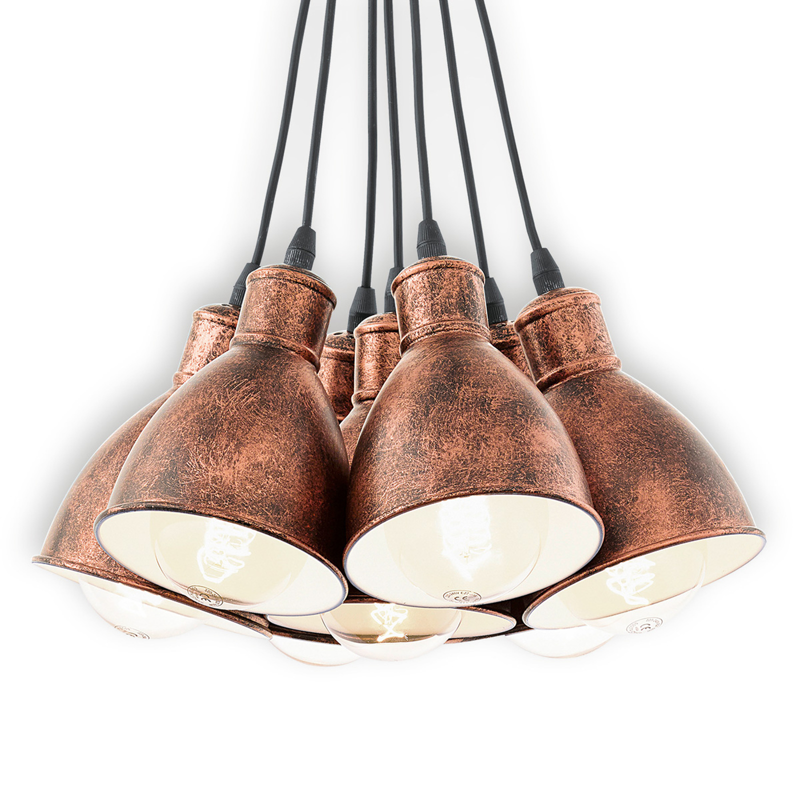 Pendant light Priddy 1, seven-bulb, antique copper