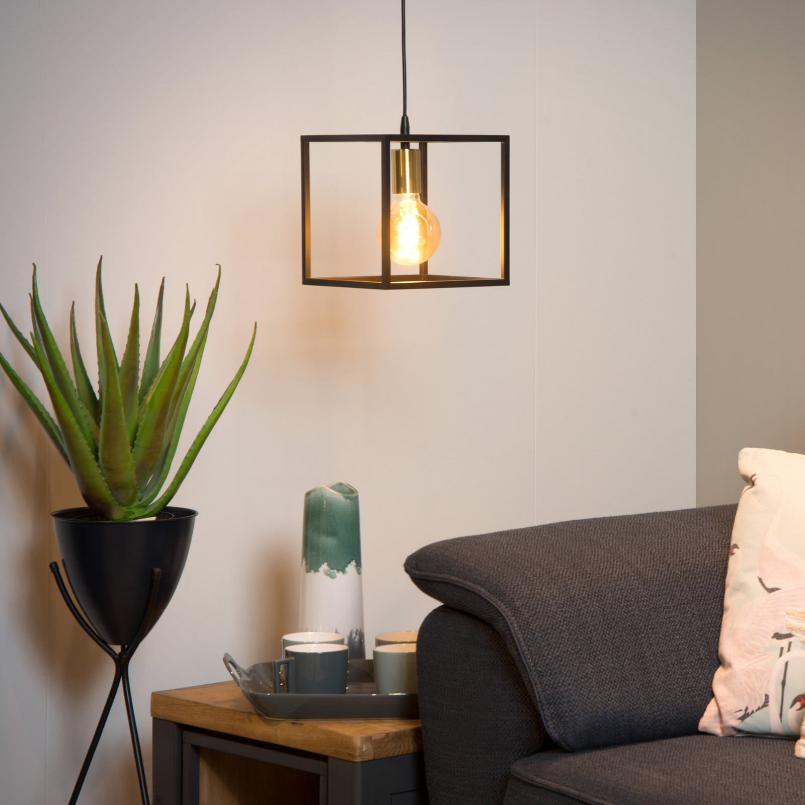 Lucide Ruben lampă suspendată negru metal 1 bec - Camera de zi / sufragerie - modern - negru auriu