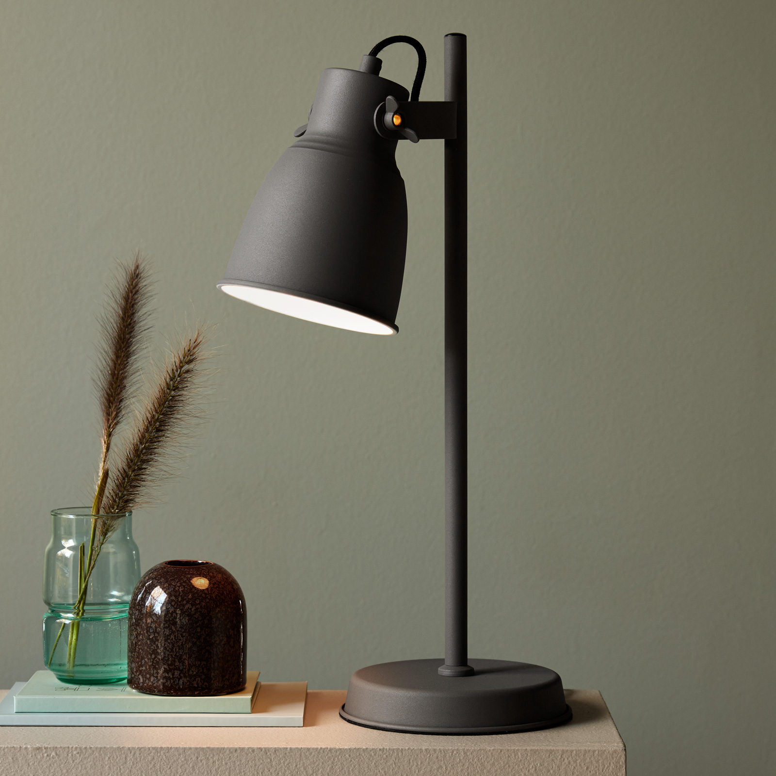 Nordlux Adrian table lamp made of metal, grey, for Workroom / Office, metal, E27, 25 W, energy efficiency: A++, H: 47 cm