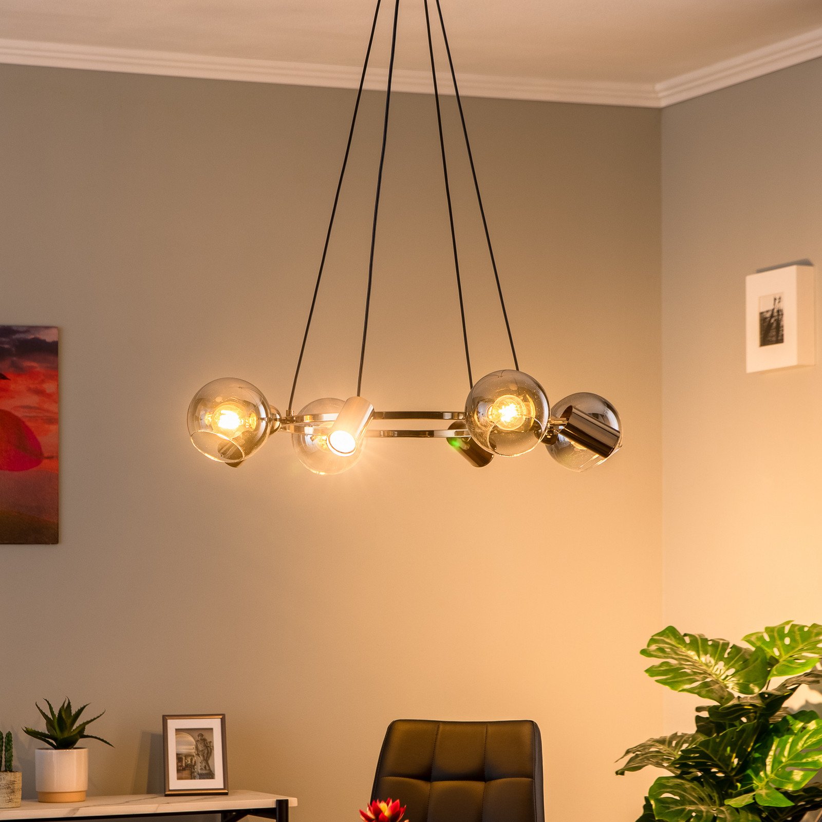 Lucea Lampă suspendată Zerde 4+4 Ø 82 cm auriu 8 becuri - Camera de zi / sufragerie - Metal
