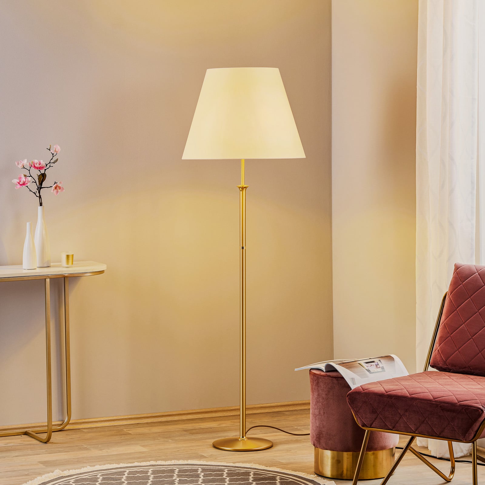 Hufnagel Lampă de podea Royce cu luminator plafon crem - Camera de zi / sufragerie - modern - alamă mată alamă blanc crem - Metal