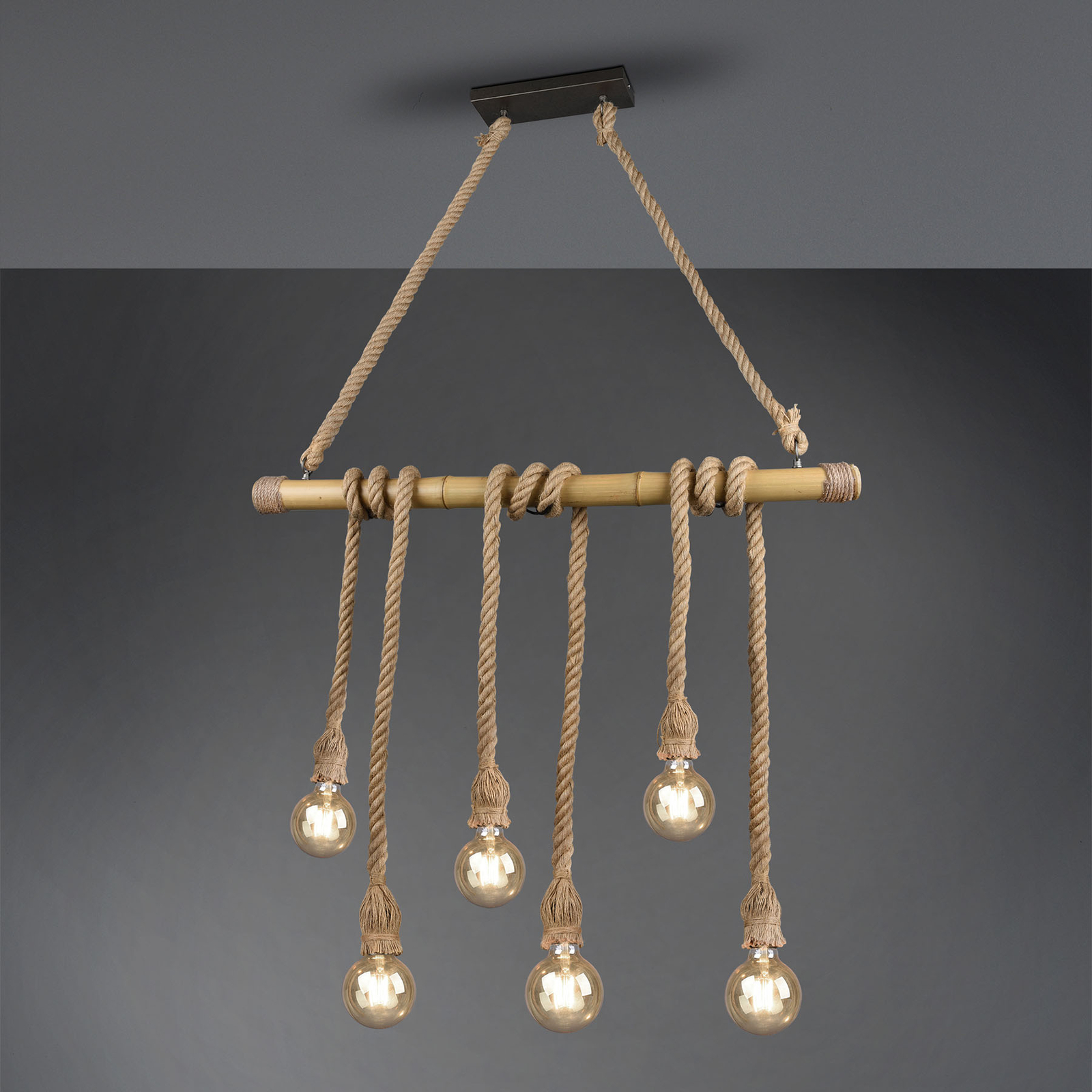 Lámpara colgante Wilma de bambú, 6 luces