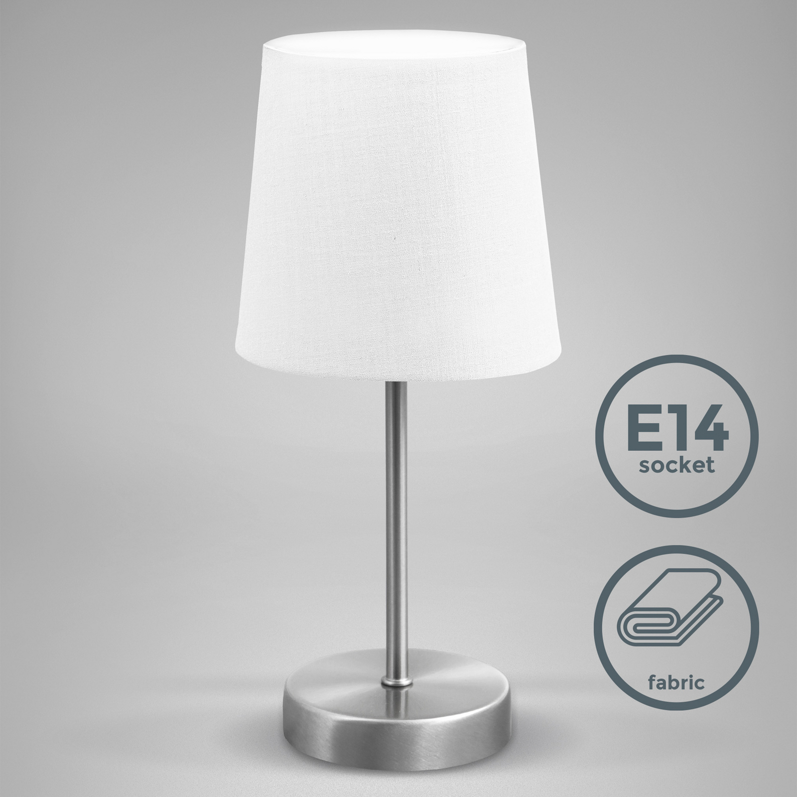 Lampe à poser Kaneo, blanche, hauteur 30,8 cm, métal, tissu, E14 Lampe à poser Kaneo, blanche, hauteur 30,8 cm, métal, tissu, E14