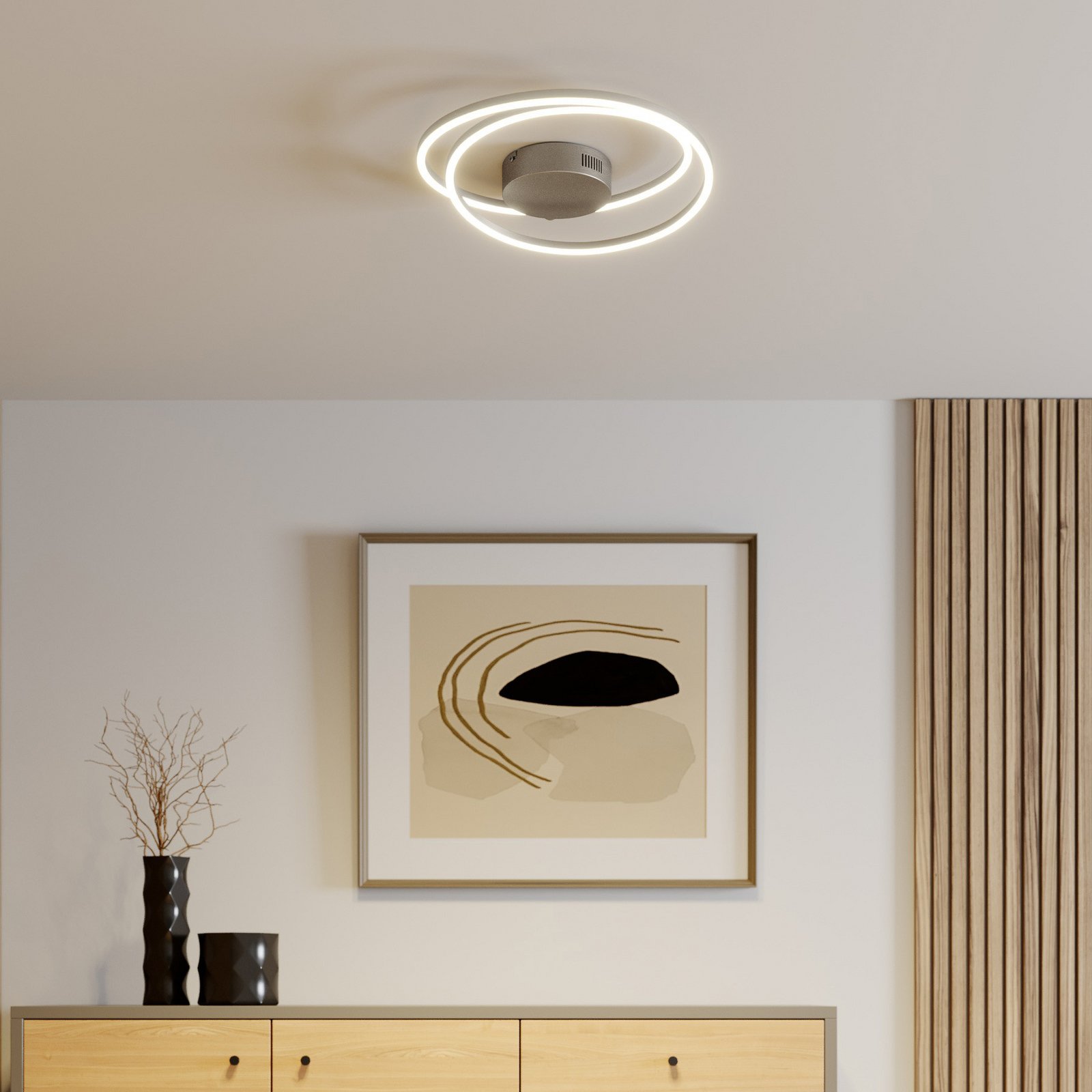 Lindby LED φωτιστικό οροφής Davian, νίκελ, 49 cm, με δυνατότητα ρύθμισης του