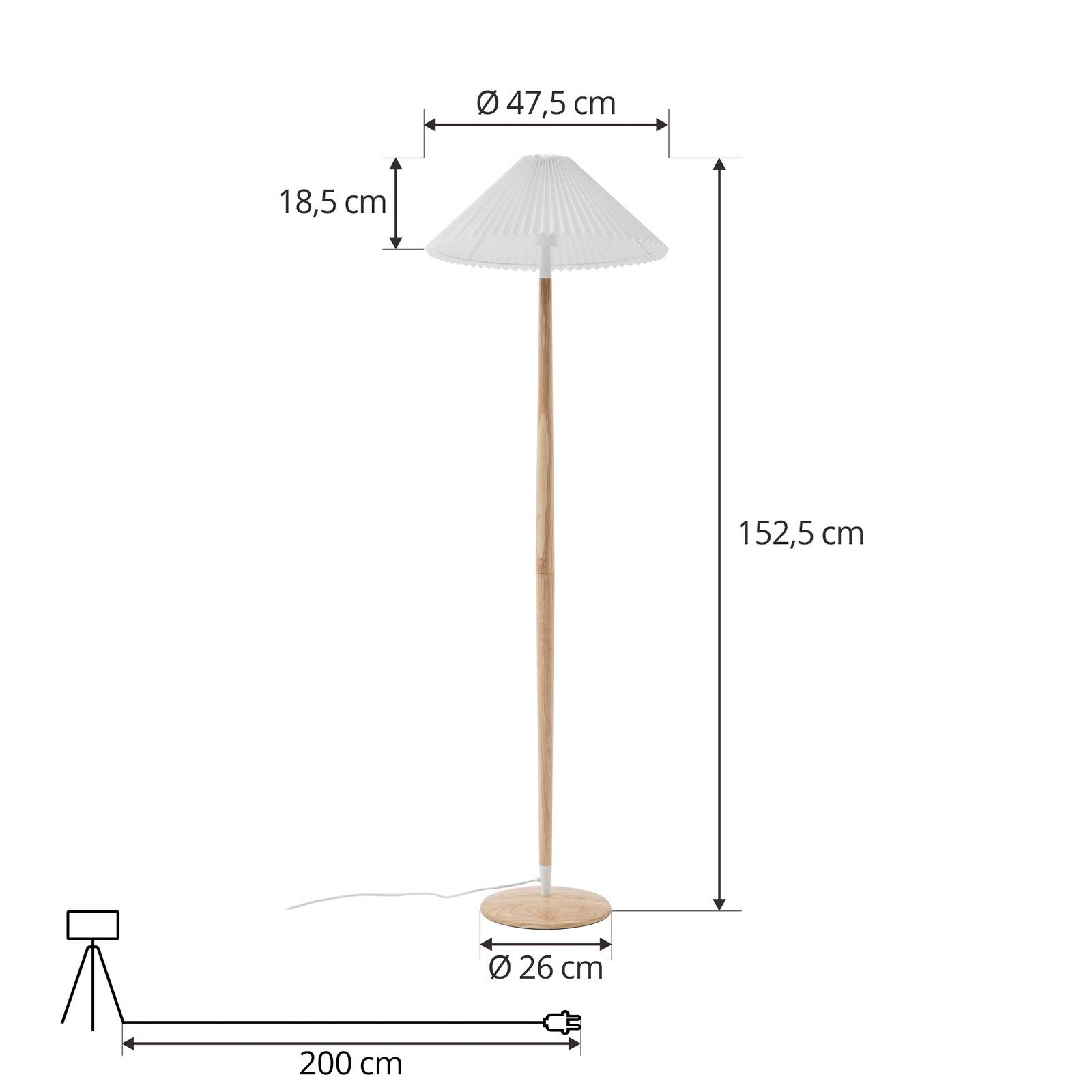 Lampa stojąca Lucande Ellorin, biały, drewno, Ø 47,5 cm, E27