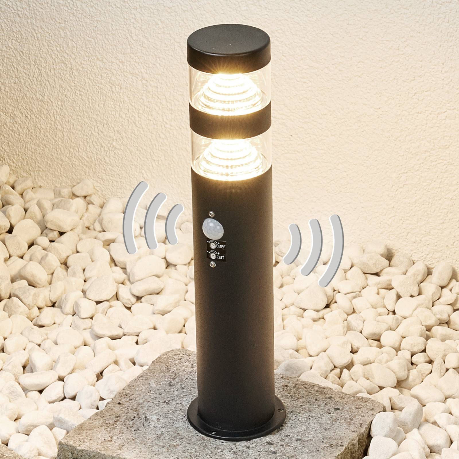 Lindby Lanea LED stainless steel pillar lamp with sensor, stainless steel, plastic, 8.1 W, H: 40 cm