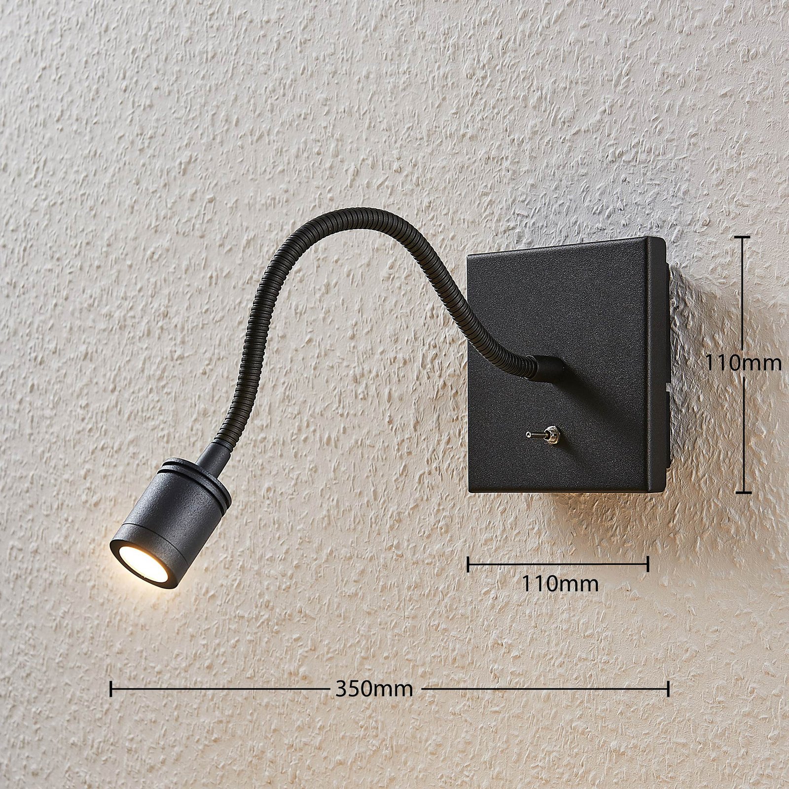 Lindby LED-Wandlampe Mayar, 2er, schwarz, Leselampe, 11 cm
