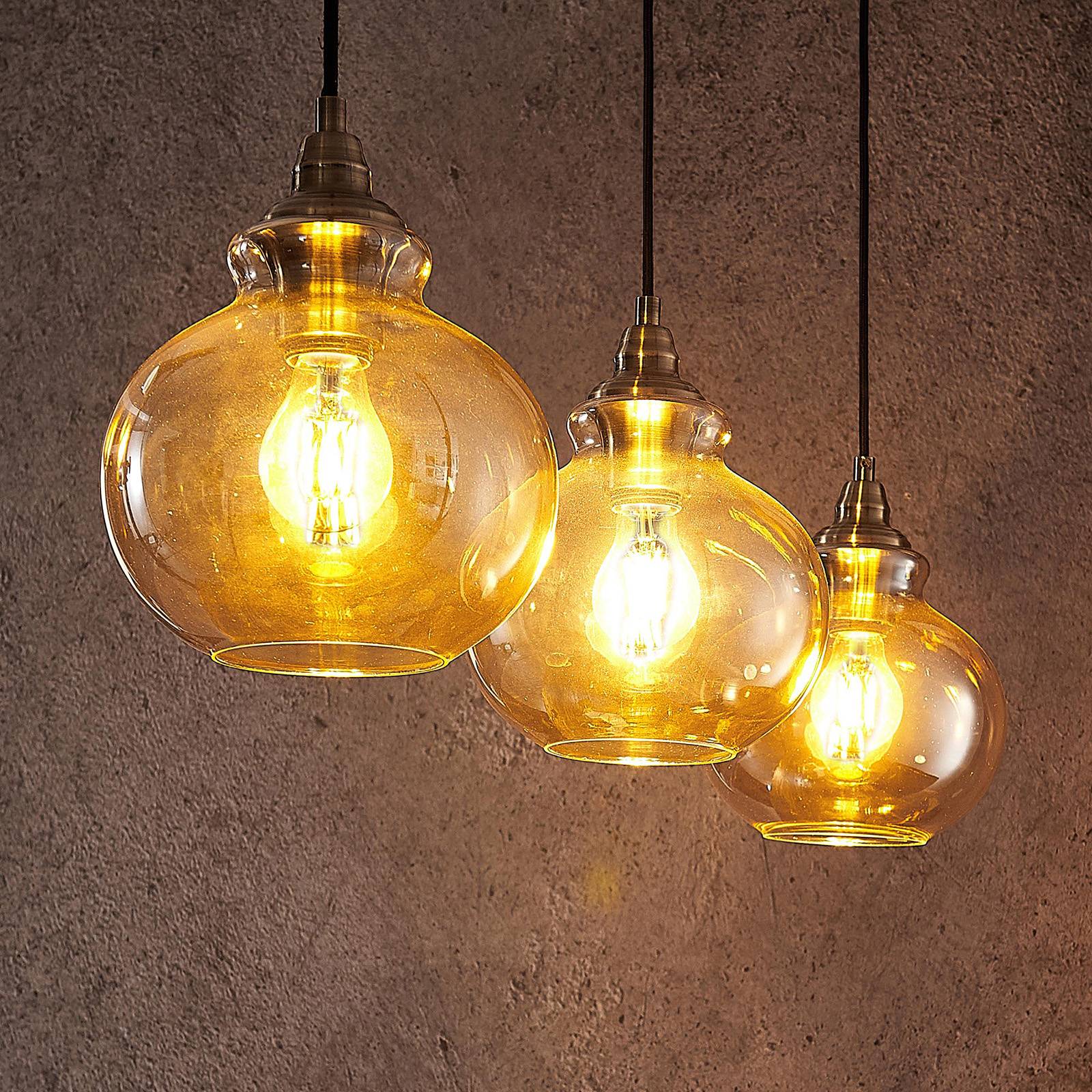 Lindby Tymoni Suspension, ambre, 2 lampes