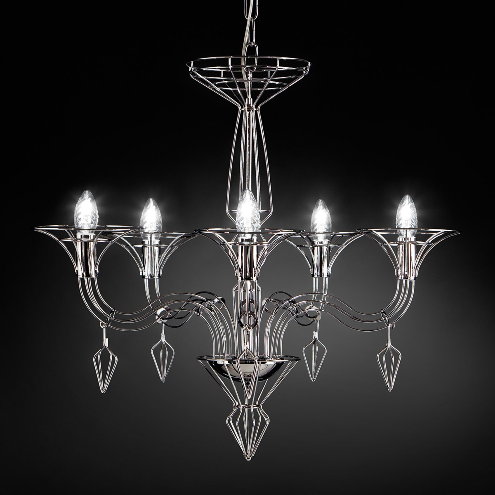 Dedalo chandelier five-bulb chrome