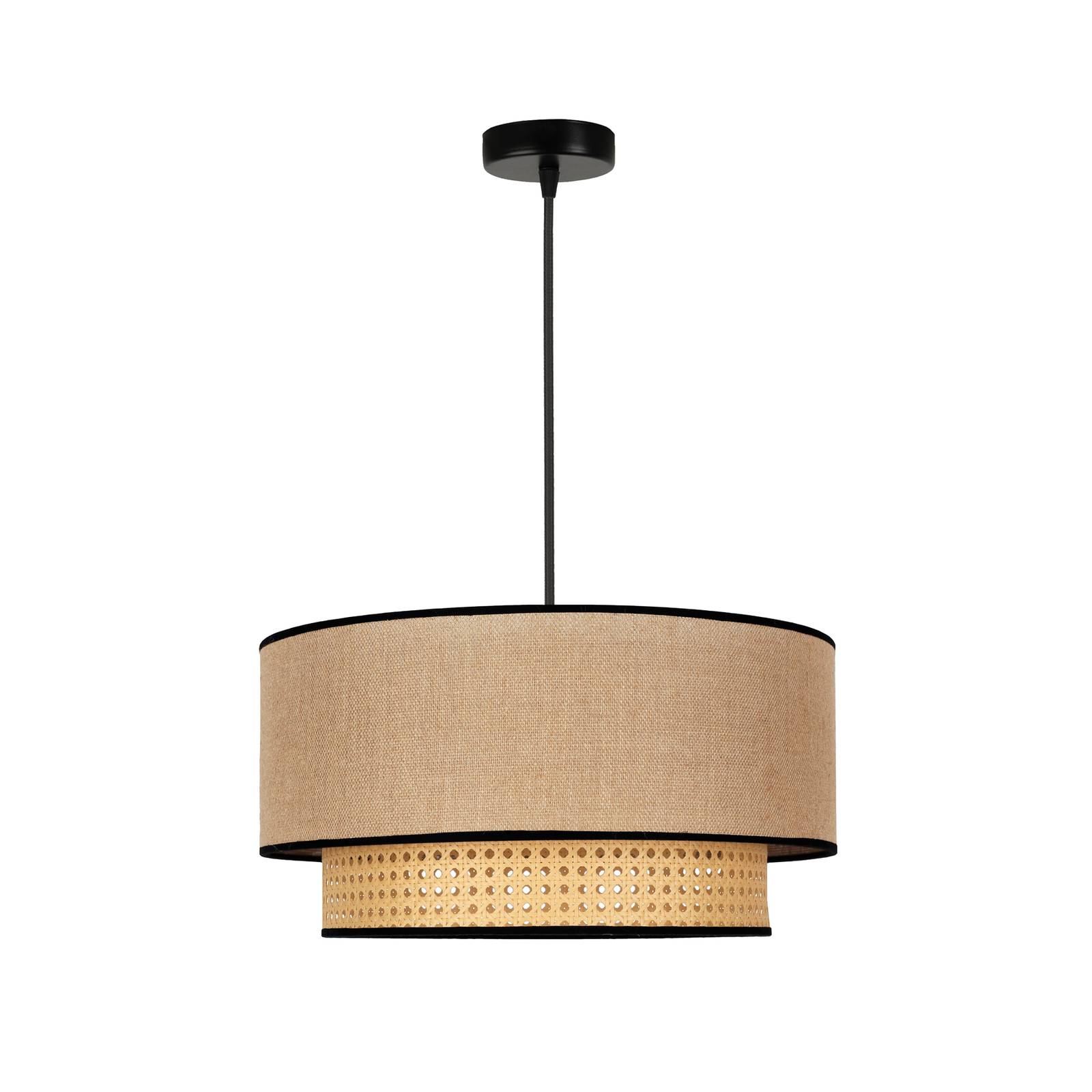 Euluna Boho hanging light, rattan, fabric, beige/black, for Living / Dining Room, rattan, cotton, E27, 15 W, H: 22 cm
