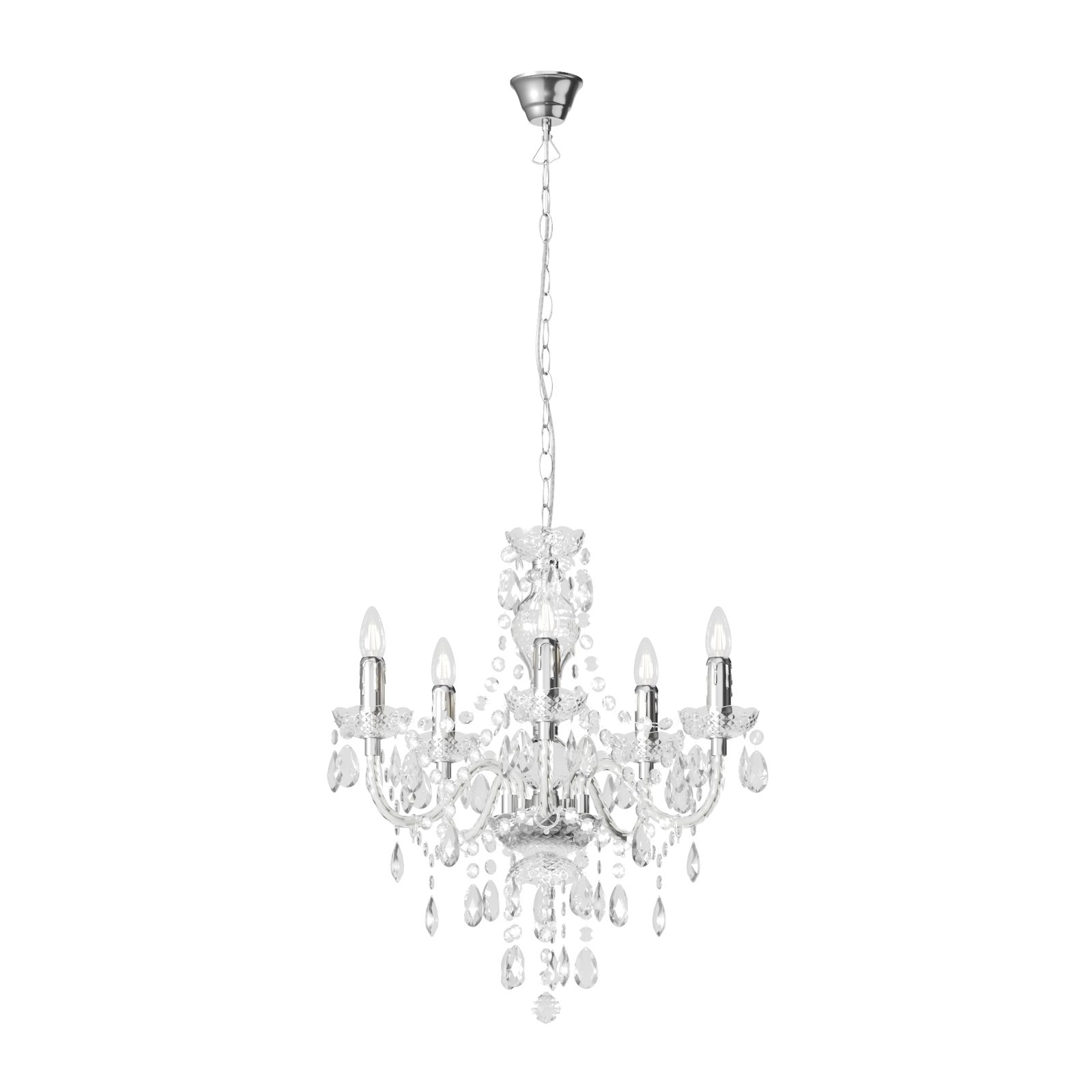 Lindby Kronleuchter Merida, chrom, Metall, 5-flg., Ø 52 cm