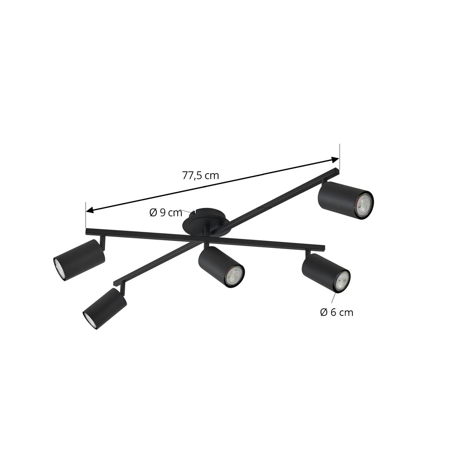 Lampa sufitowa Lindby Joffrey, 78 cm, czarna, 5-punktowa, GU10