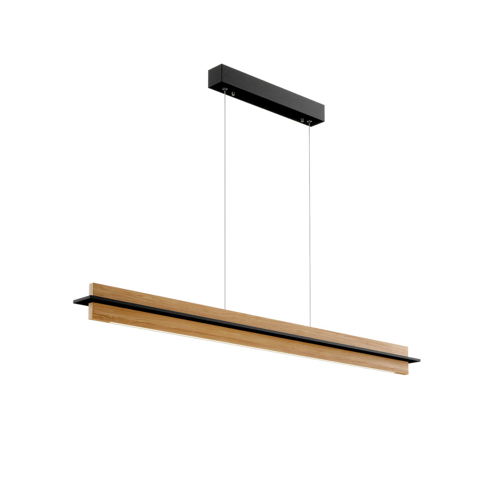 Quitani LED hanging light Lexa, oak/black, length 118 cm