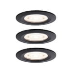 Paulmann indbygningslampe NOVA, sort, Ø 8 cm, fast, 2.700 K, sæt med 3 stk.