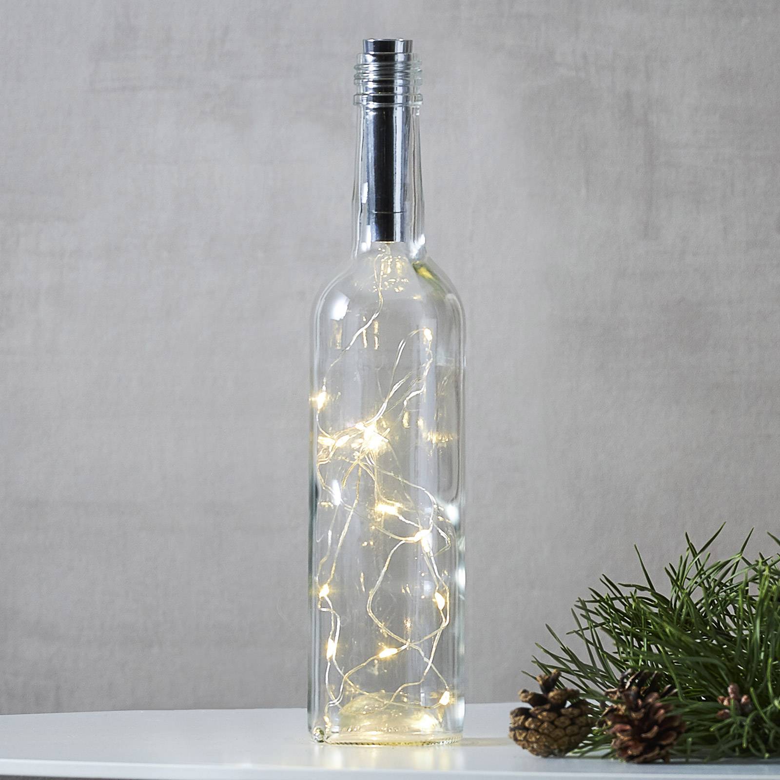 STAR TRADING Catena luminosa bottiglia Dew Drops 75cm, argento