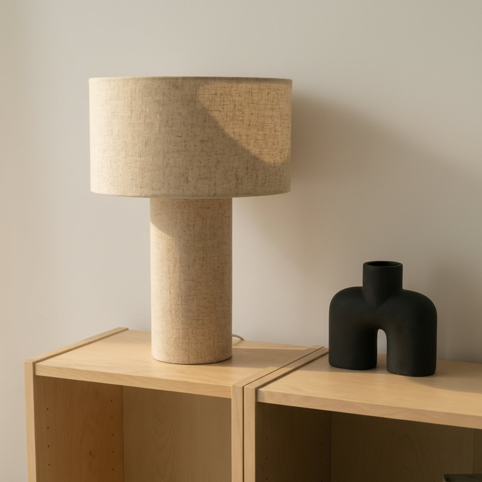 Candeeiro de mesa Elfie, bege, E27, Ø 35 cm, linho - Lindby