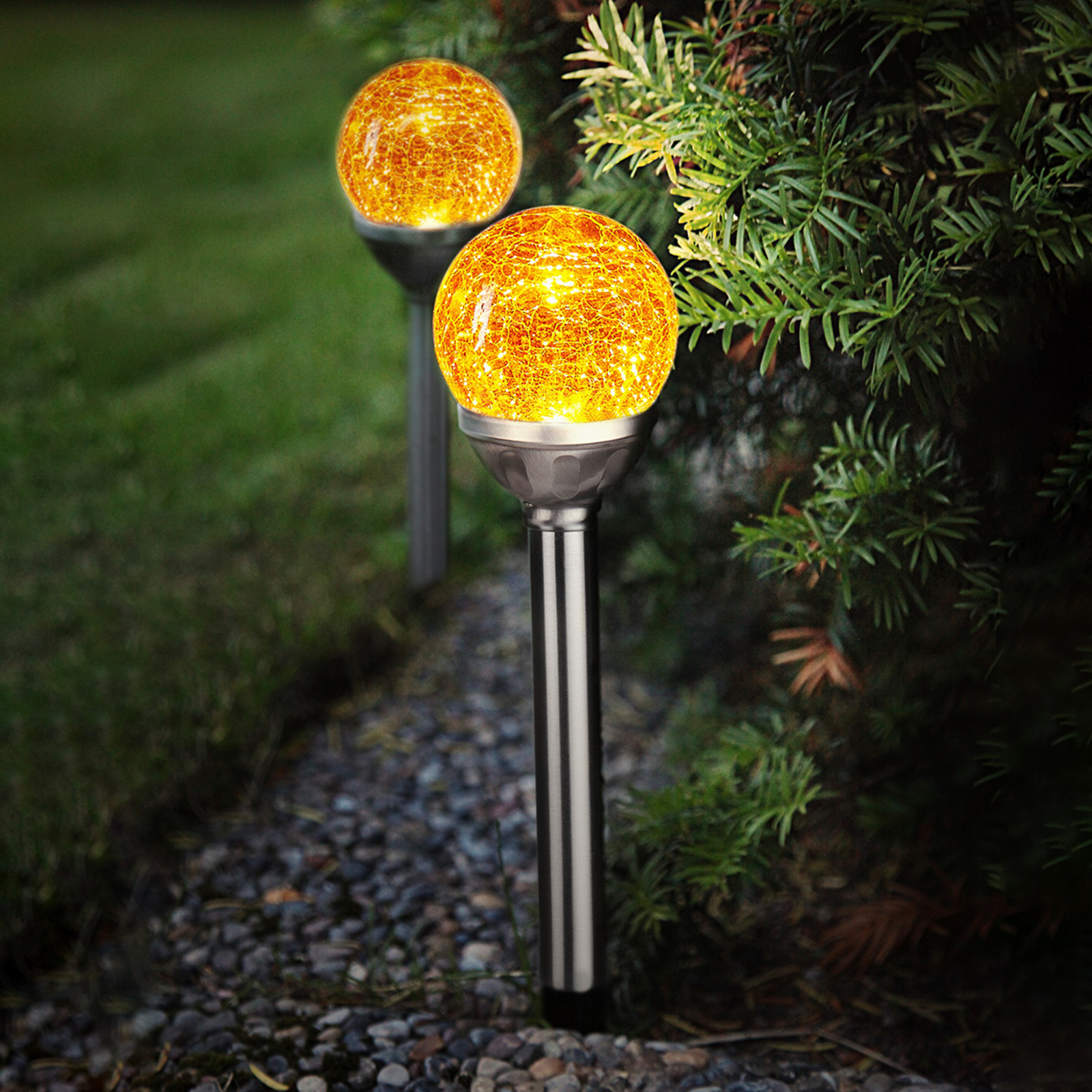 Best Season Roma LED solar light with glass sphere, set of 2, stainless steel, glass, 0.06 W, H: 28.5 cm