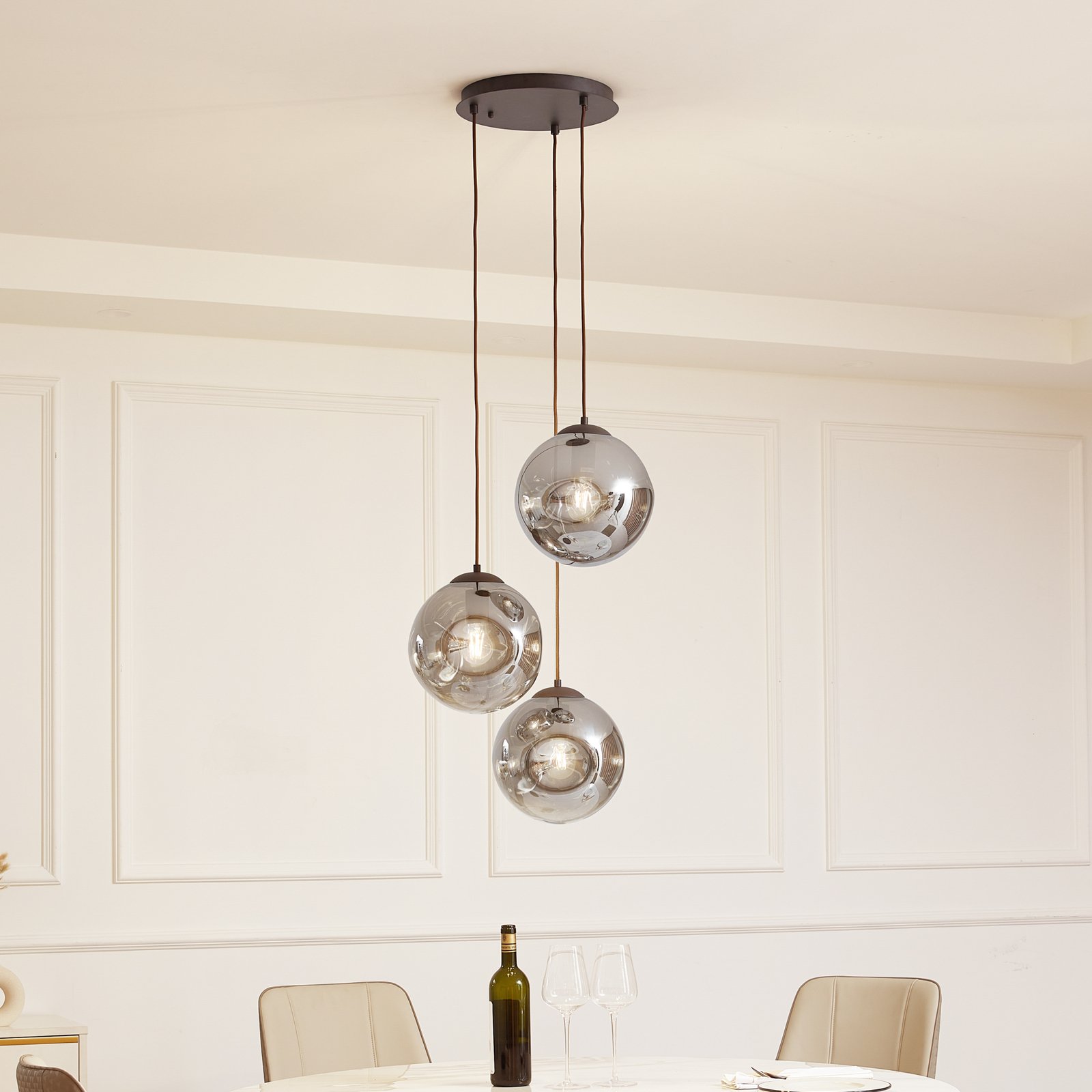 Lindby Valentina hanglamp glas, rondel, 3-lamps
