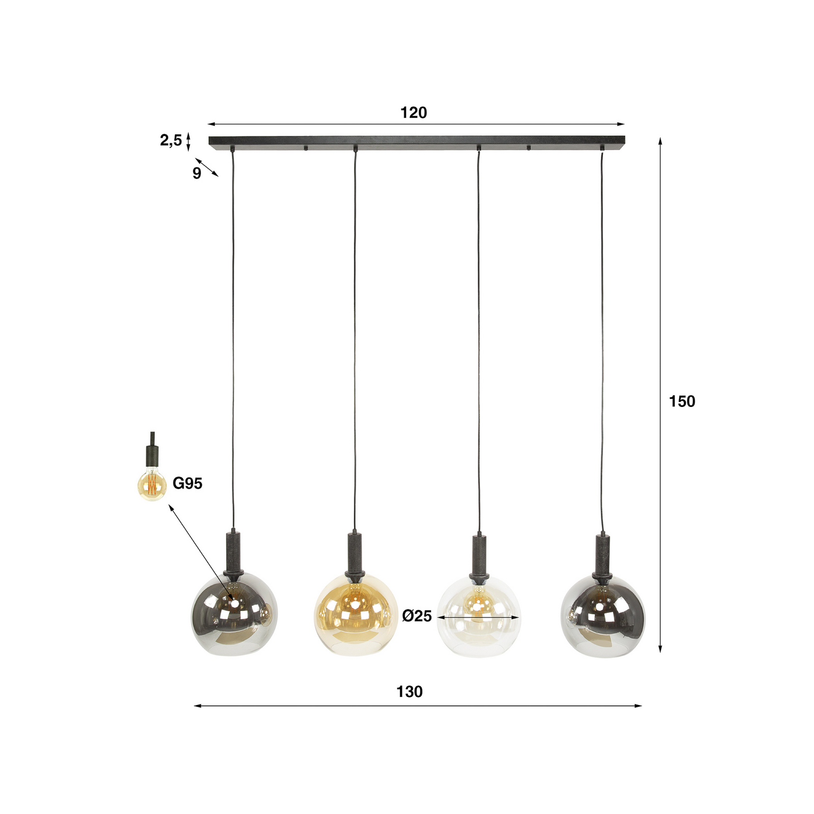 Pendelleuchte Sfera Tricolore, mehrfarbig, 4-flg., Glas, E27 Pendelleuchte Sfera Tricolore, mehrfarbig, 4-flg., Glas, E27