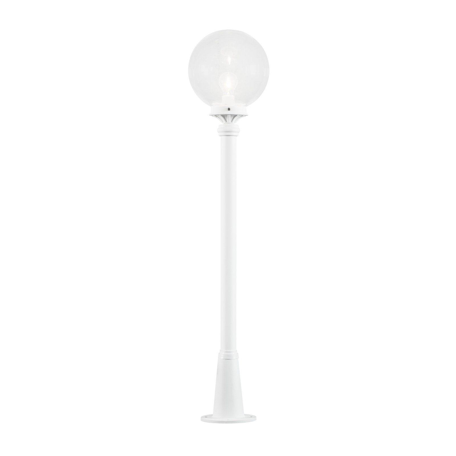 Linus path light, white, clear spherical lampshade