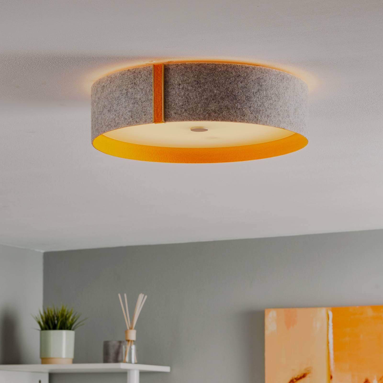 Domus Lara felt – Plafonnier LED en feutre gris-orange