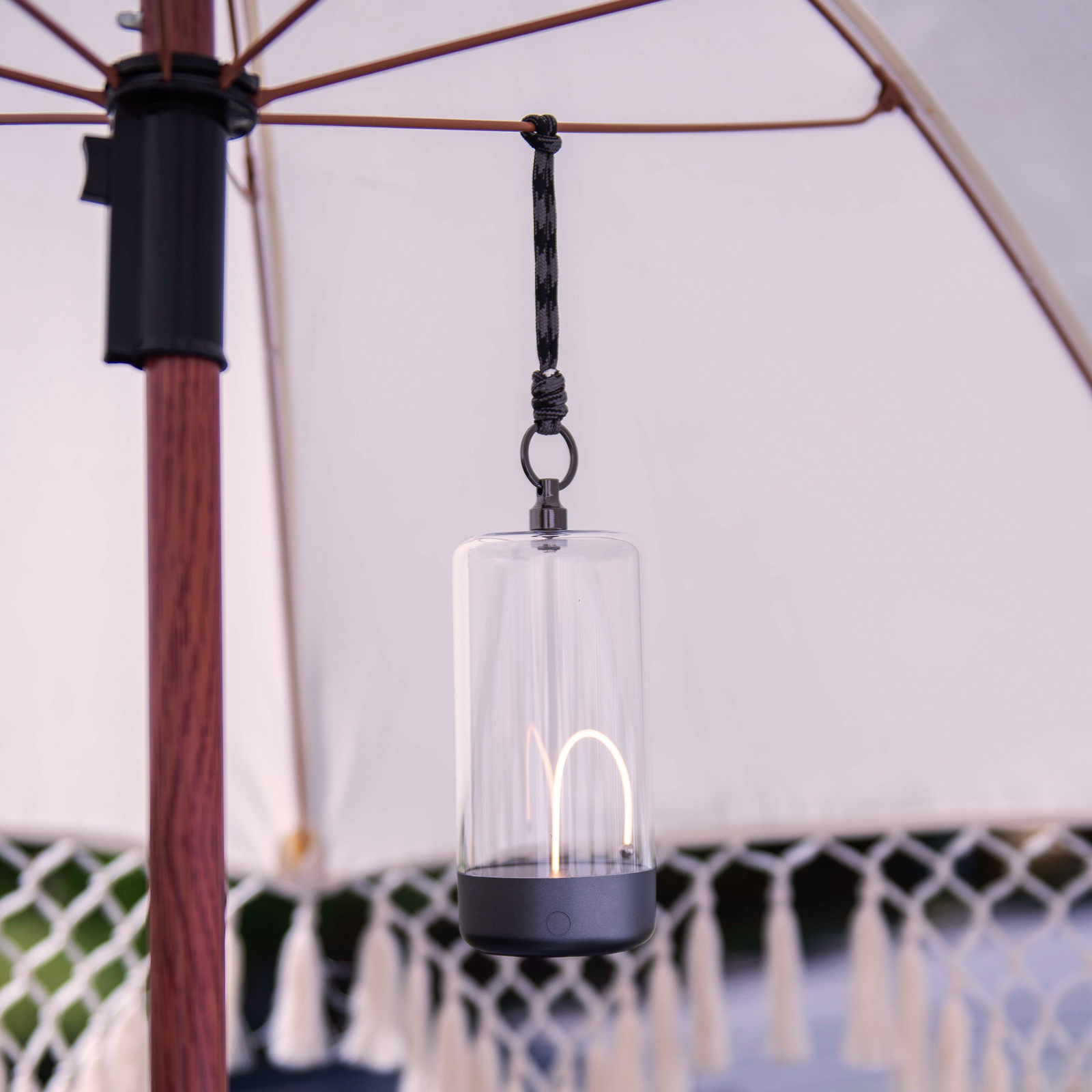 LED tafellamp Edison, hoogte 15 cm, grijs/helder, IP54 LED tafellamp Edison, hoogte 15 cm, grijs/helder, IP54