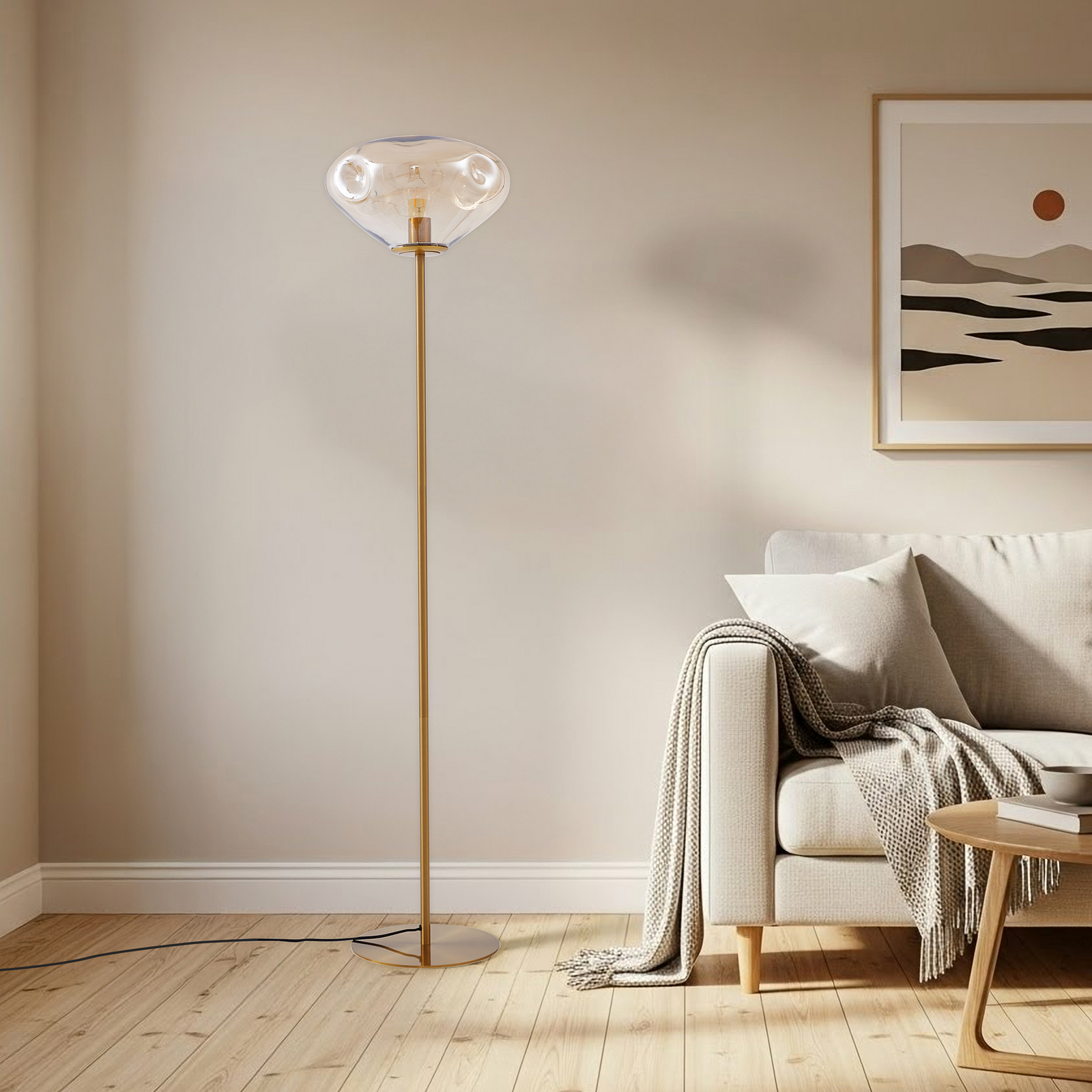 Lelia lampe sur pied hauteur 150 cm ambre verre métal - Lindby