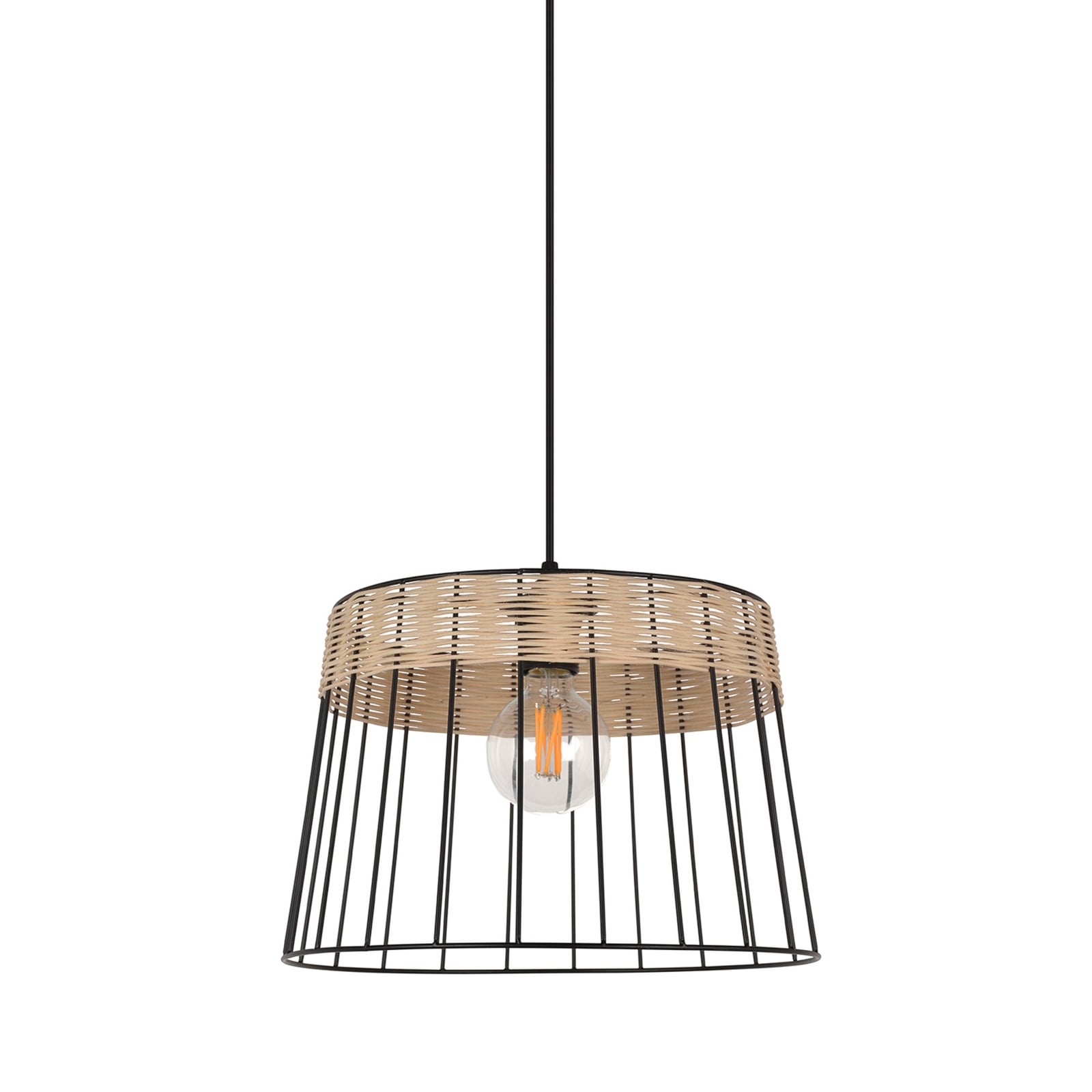 Pakabinamas šviestuvas „Indah“, juodos spalvos, skersmuo 35 cm, metalas/rotangas