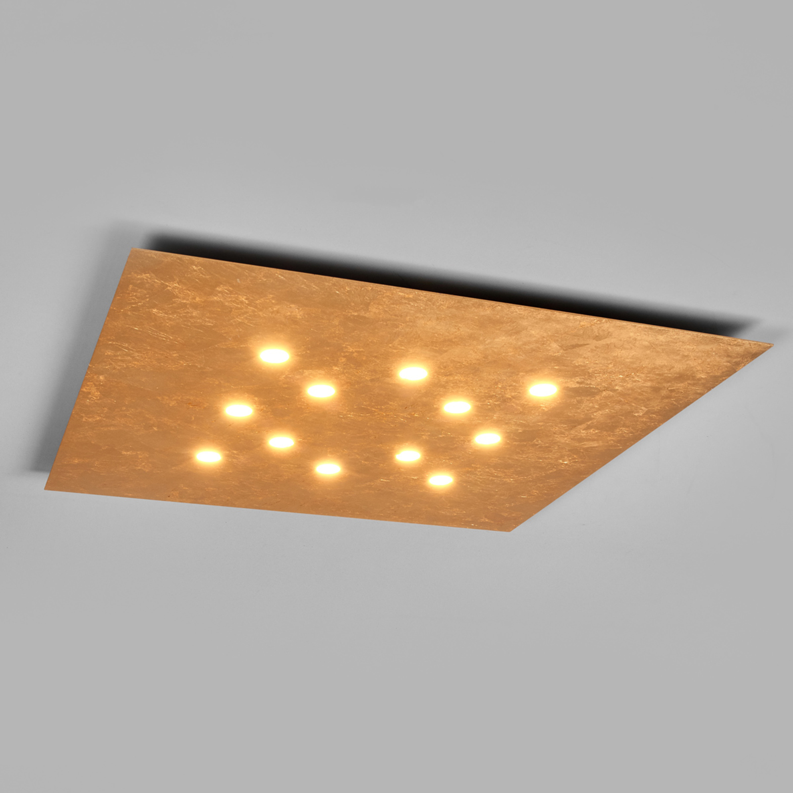 ICONE Ultra-flat LED ceiling light Slim 12-bulb gld-leaf, for Living / Dining Room, aluminium, 48 W, energy efficiency: A+, L: 65 cm, W: 65 cm, H: 2.5 cm