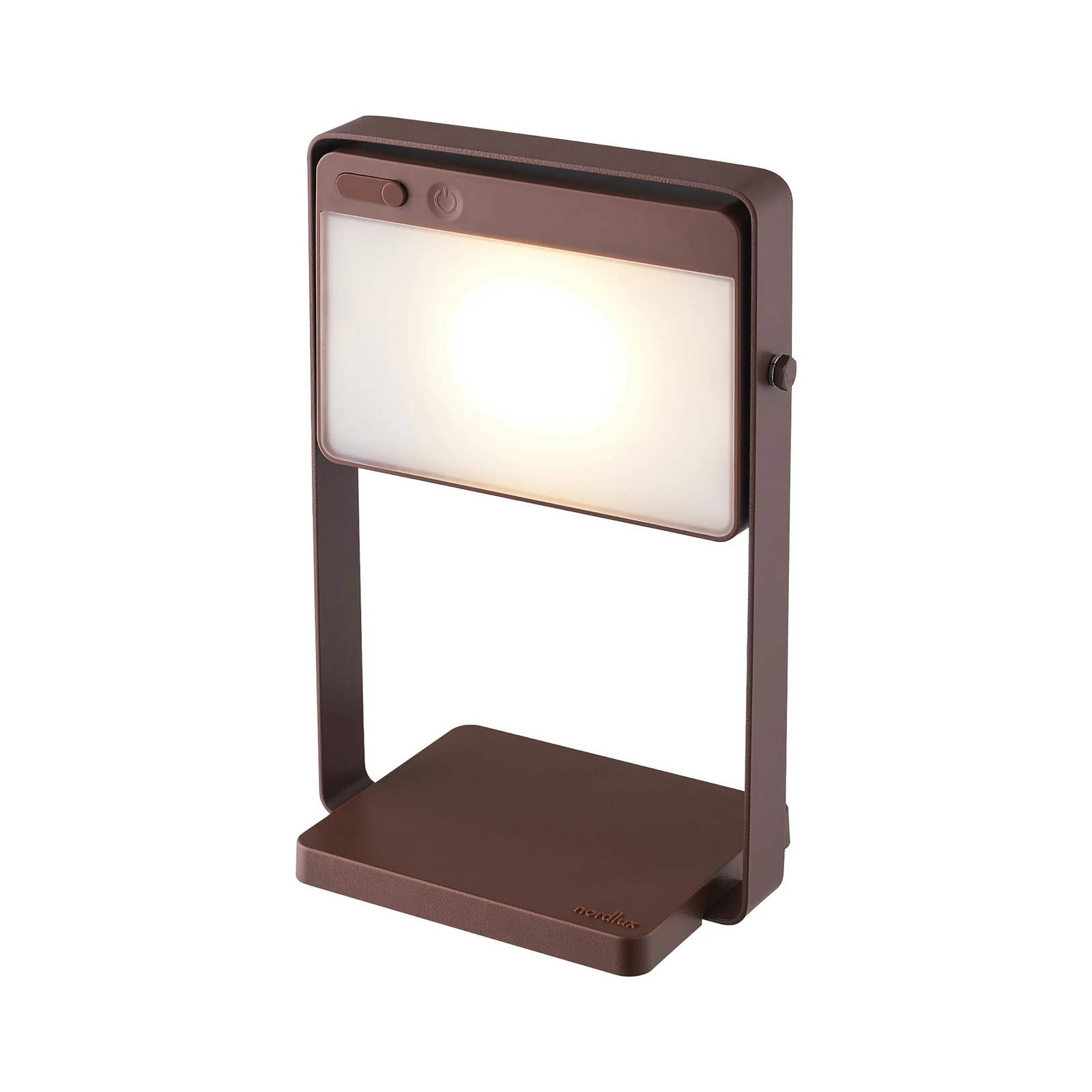 LED-Solar-Tischleuchte Saulio, braun, IP44, Alu, USB, Akku