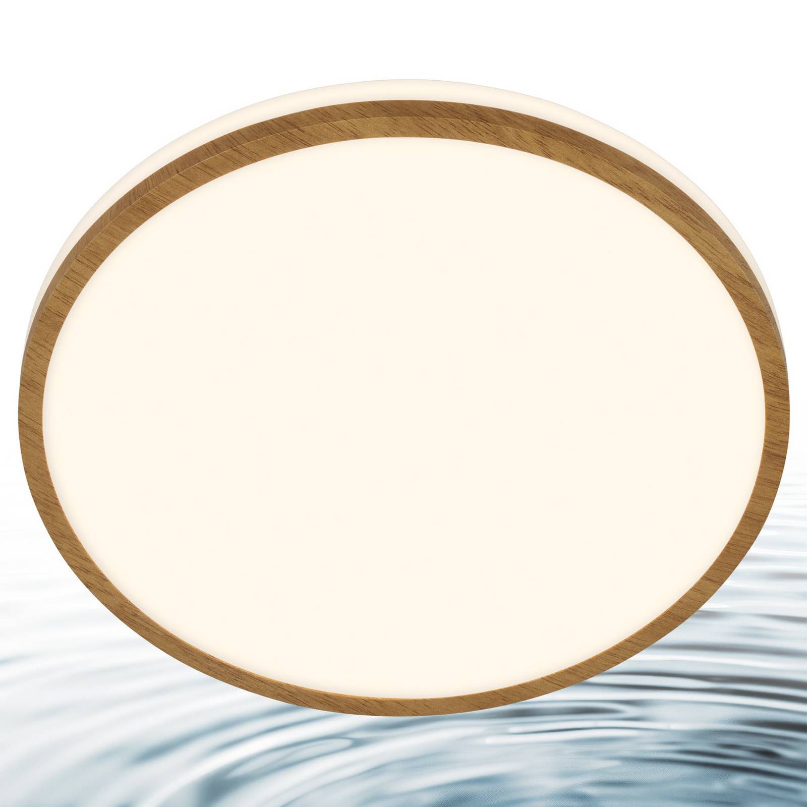 Lampa sufitowa LED Acorus, Ø 28 cm, biała/kolor drewna, IP44