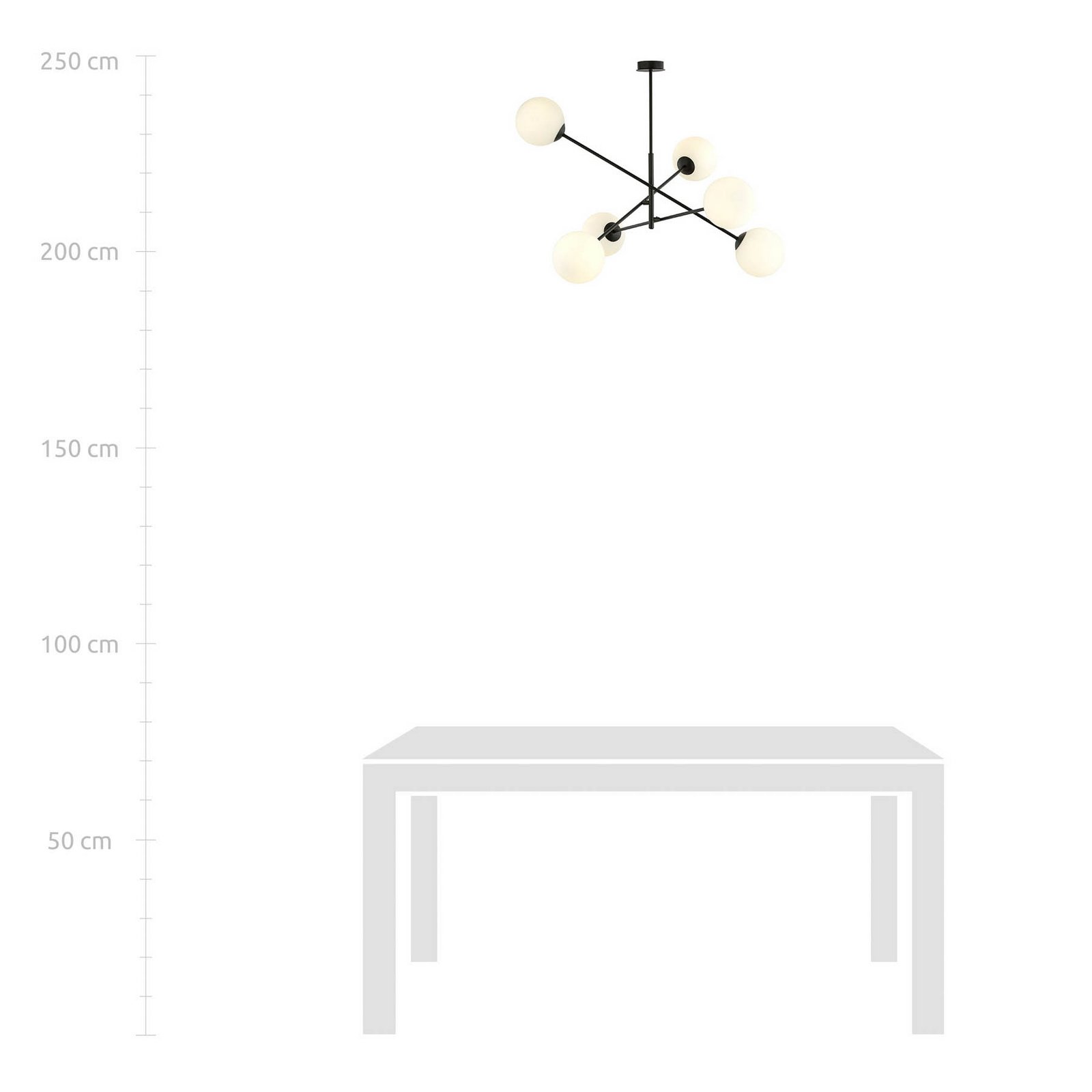 Taklampa Linear, svart/opal, 6 lampor