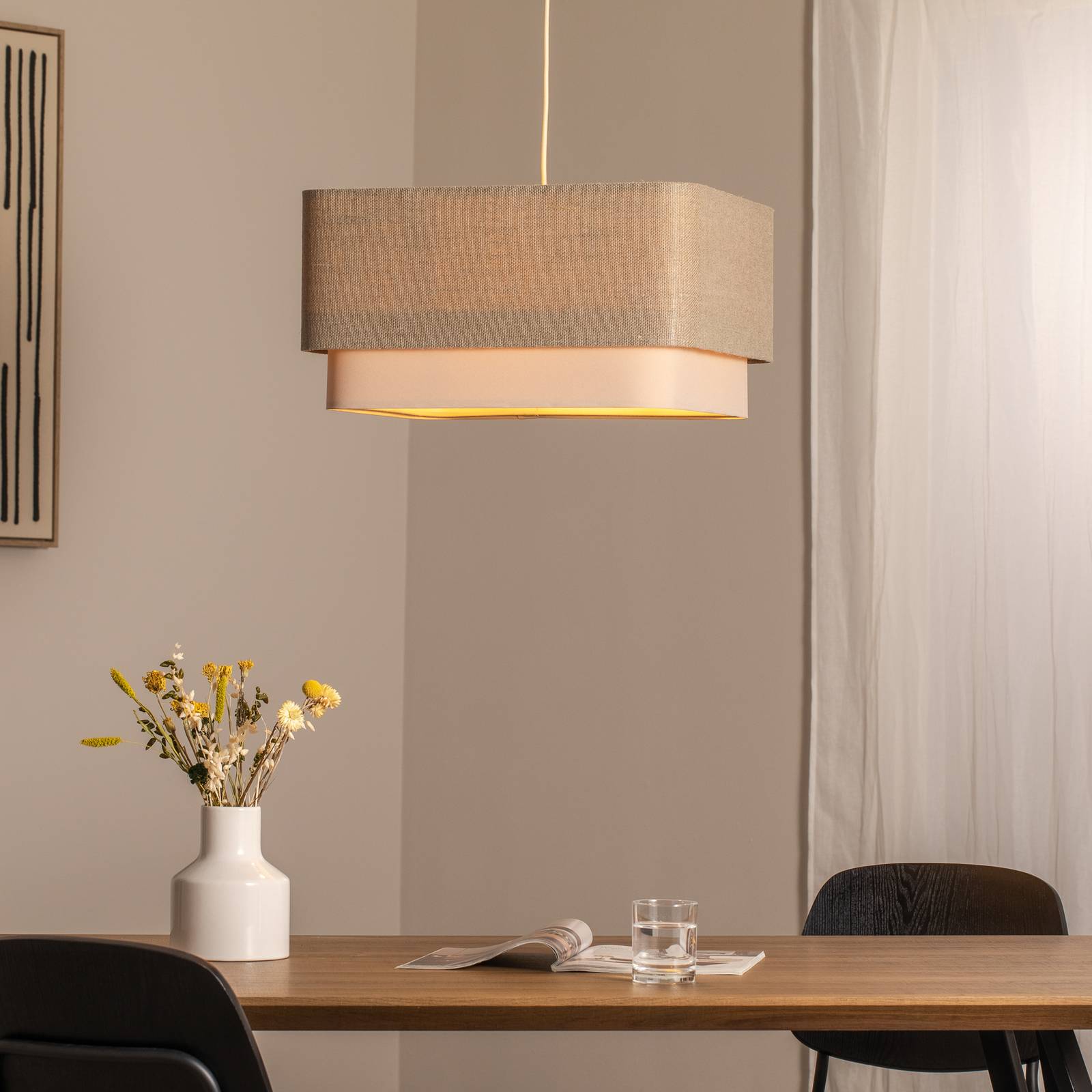 Hängeleuchte Kwadro Duo, creme/beige, 50x50cm, Leinen günstig online kaufen
