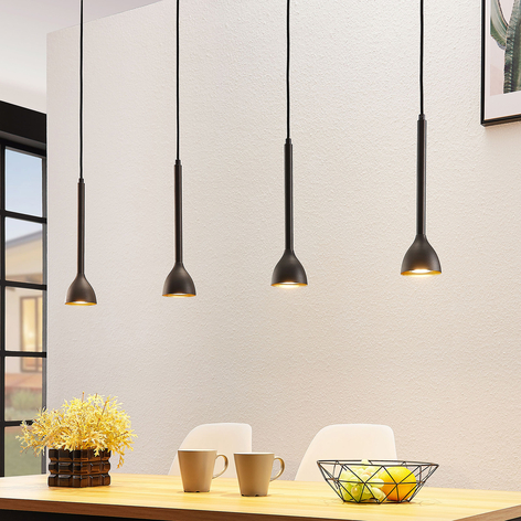 Lampada a sospensione Nordwin, 4 luci, nero-oro