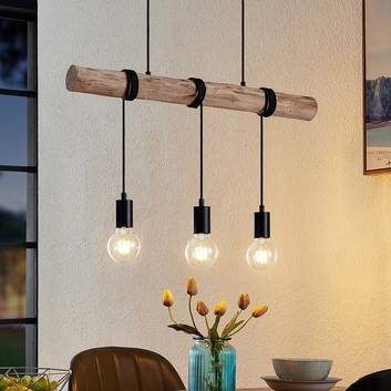 Lindby Ferris houten hanglamp, 3-lamps