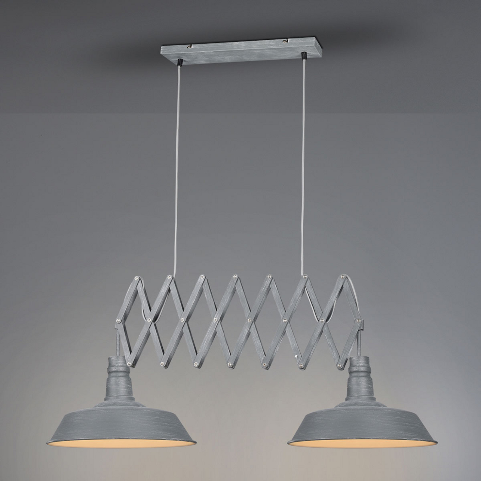 Trio Lighting Detroit hanging light 2-bulb in concrete grey, for Living / Dining Room, metal, E27, 42 W, energy efficiency: A++, L: 187 cm, W: 36 cm