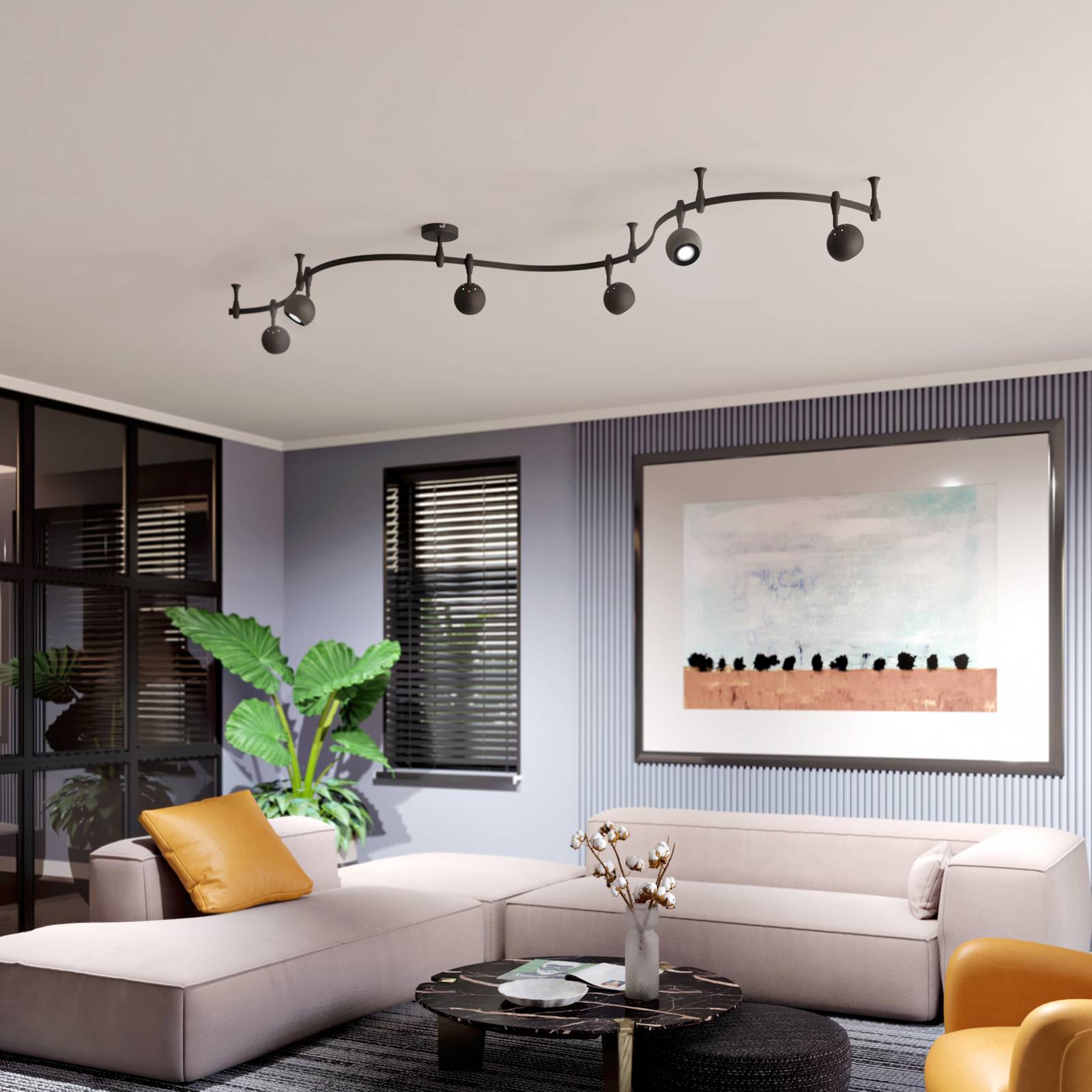 ELC Delila track lighting system, round sand-black, for Living / Dining Room, steel, aluminium, GU10, 35 W, energy efficiency: A+, L: 300 cm, W: 12 cm, H: 24.5 cm