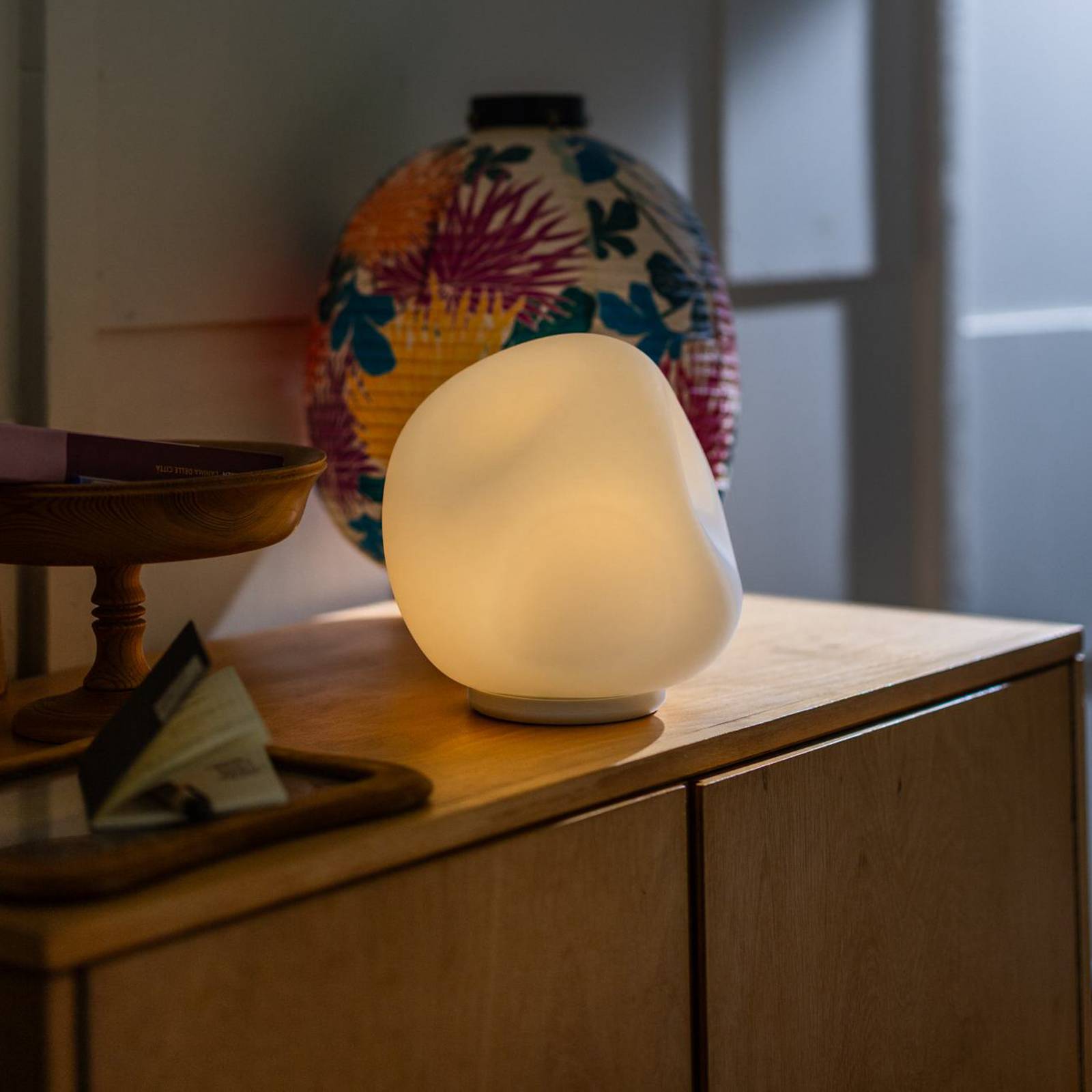 Lampa stołowa Foscarini Hoba Midi, Ø 19 cm, włącznik/wyłącznik, szkło
