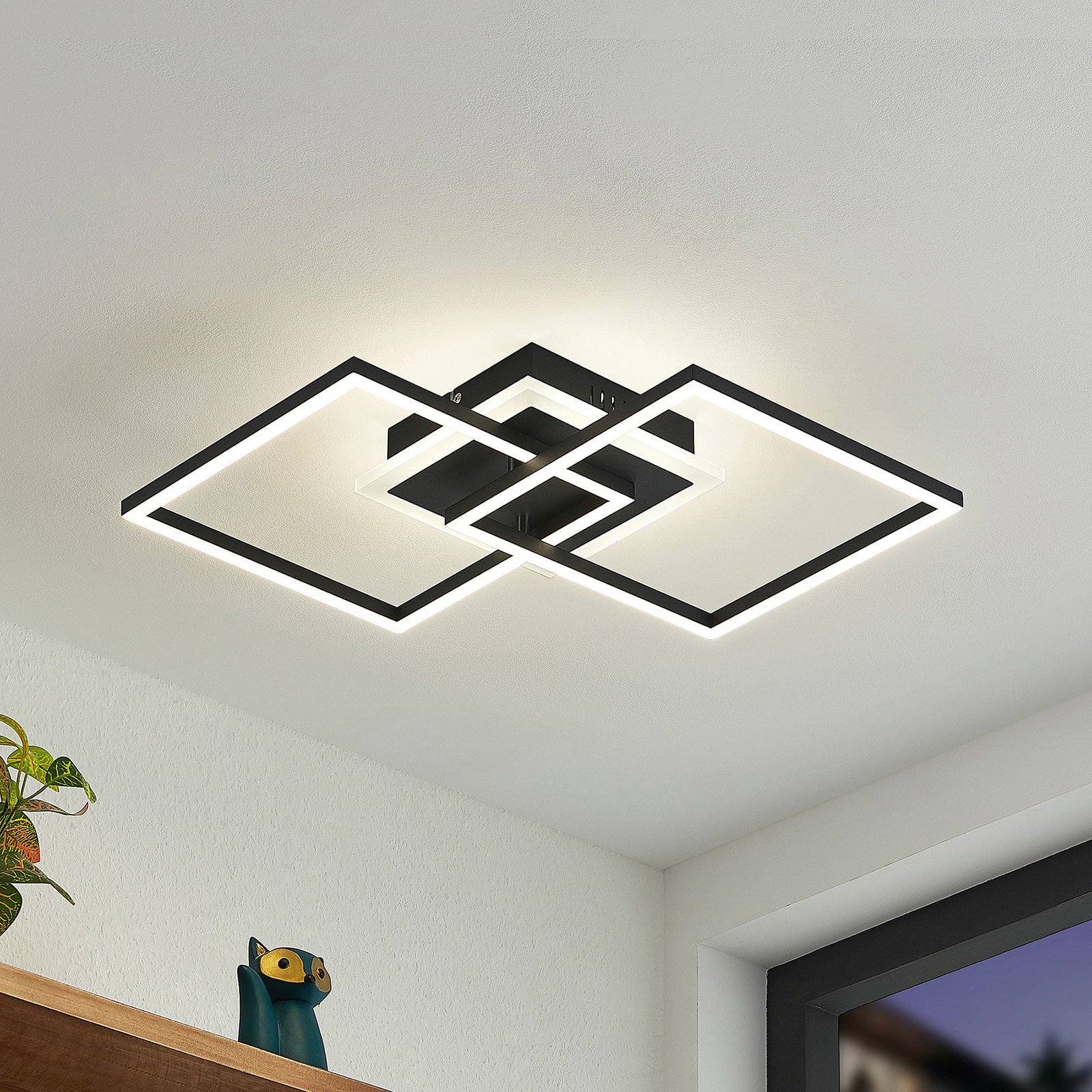 Lindby LED-Deckenlampe Fjardo, eckig, schwarz, CCT, Remote