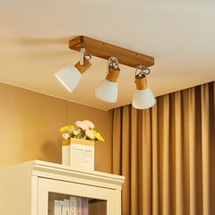 Stropní bod Lindby Merela, bílý, 45 cm, 3 světla, dřevo, E14
