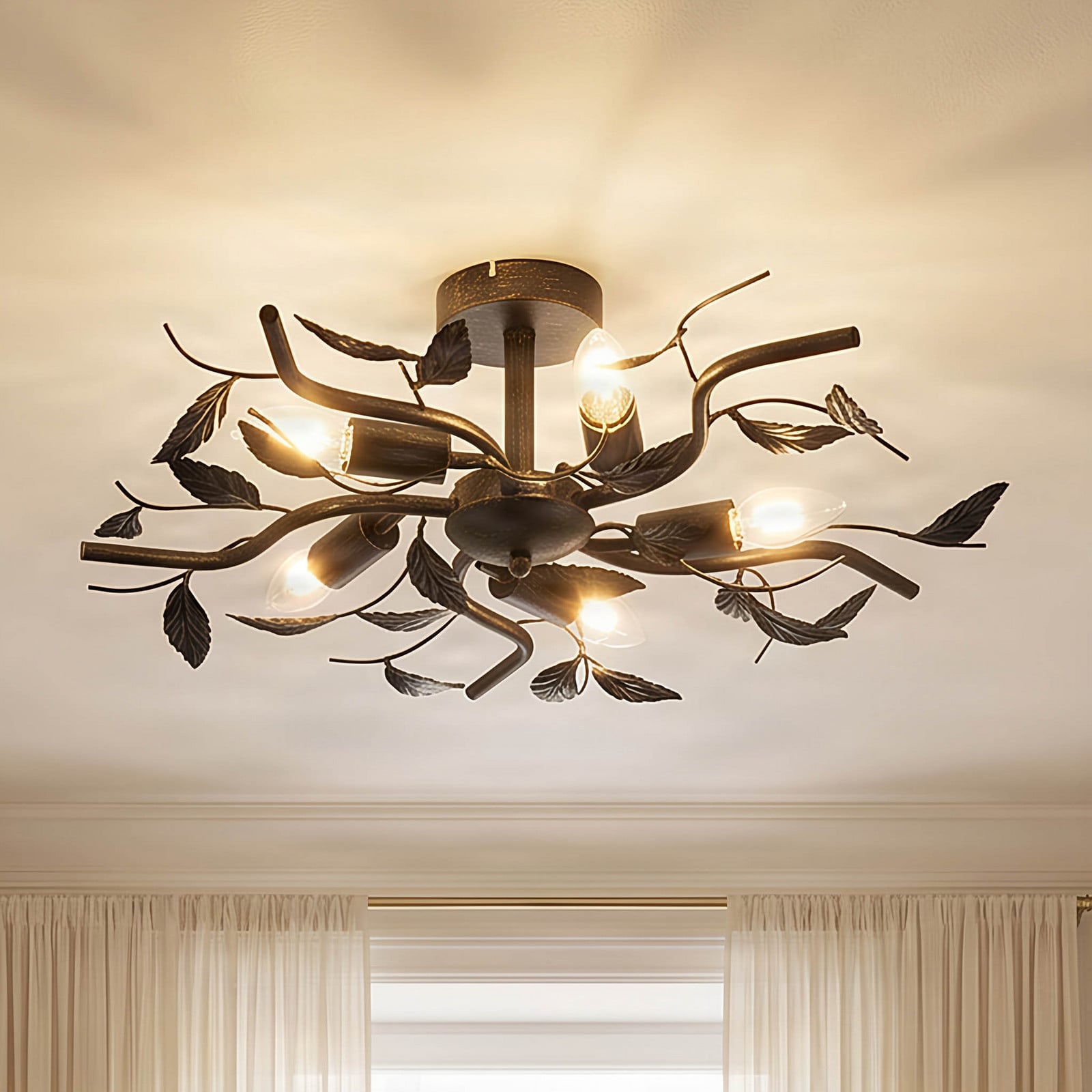 Yos taklampa, 58 cm, 5 lampor, svart-guld, E14 - Lindby - Sovrum - Florentinsk - Metall - Rund