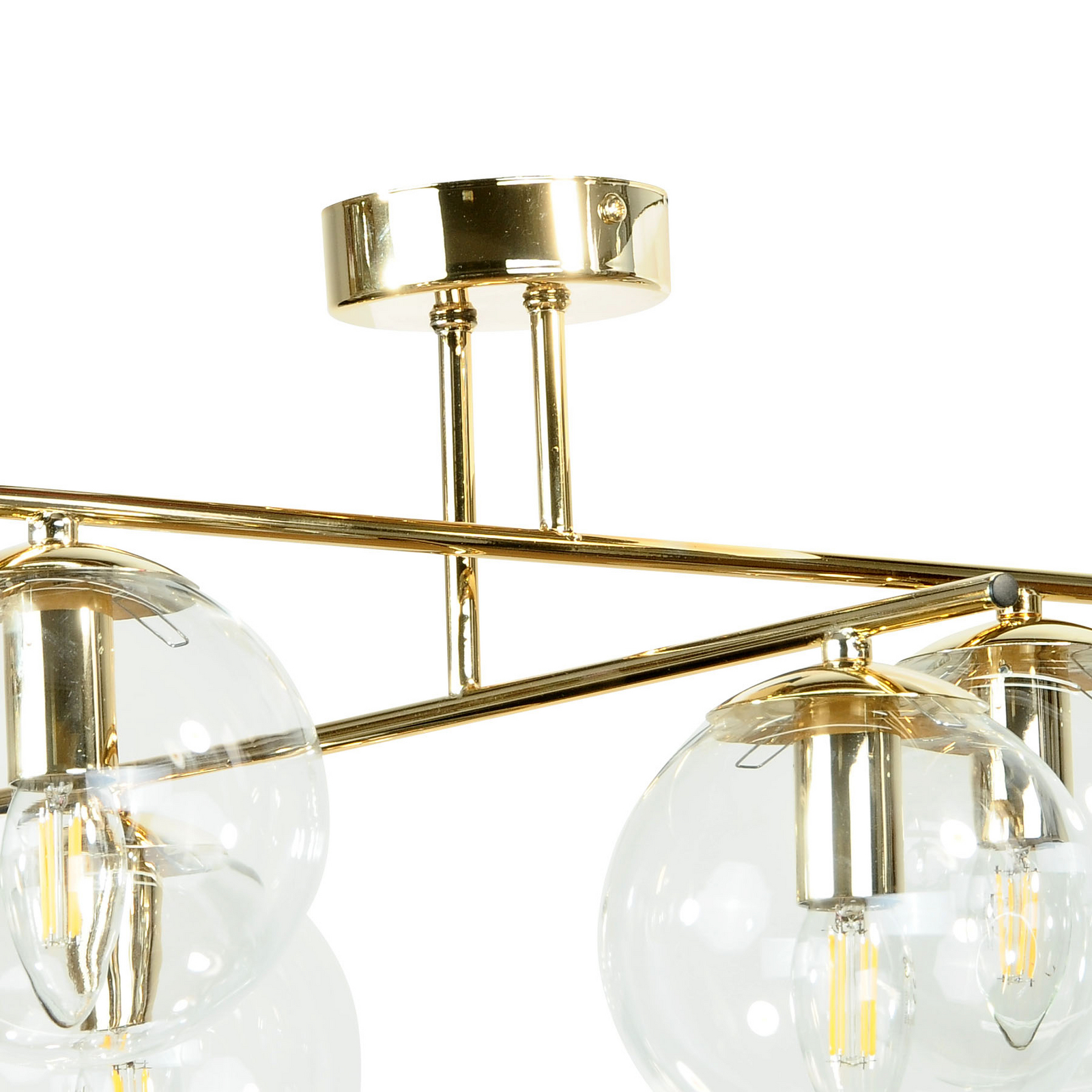 Griestu lampa Zoe, zelta krāsā, garums 51 cm, stikls, 4 spuldzes